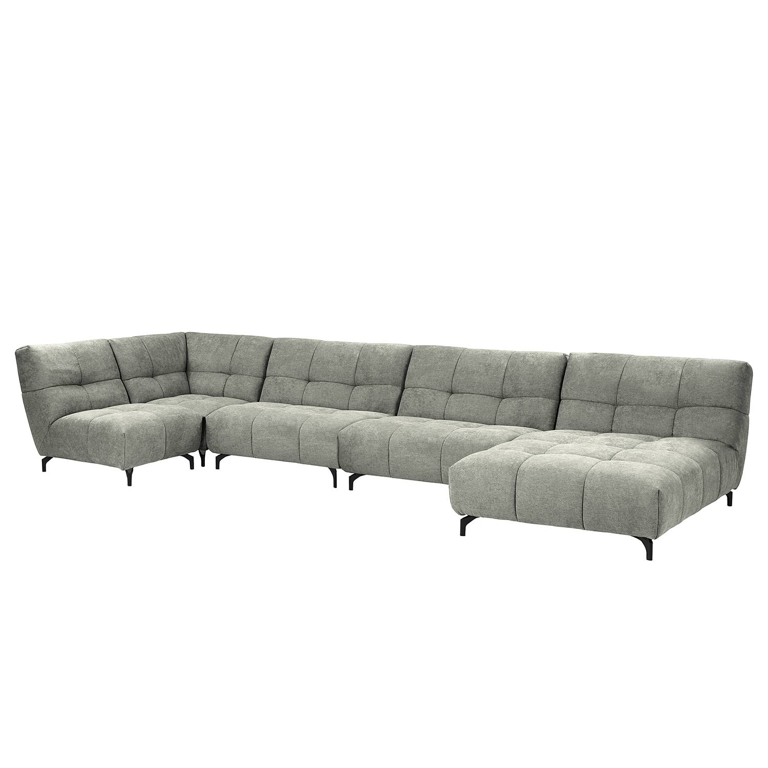 home24 Fredriks Wohnlandschaft Bellmore II Hellgrau Microfaser 424x91x169 cm