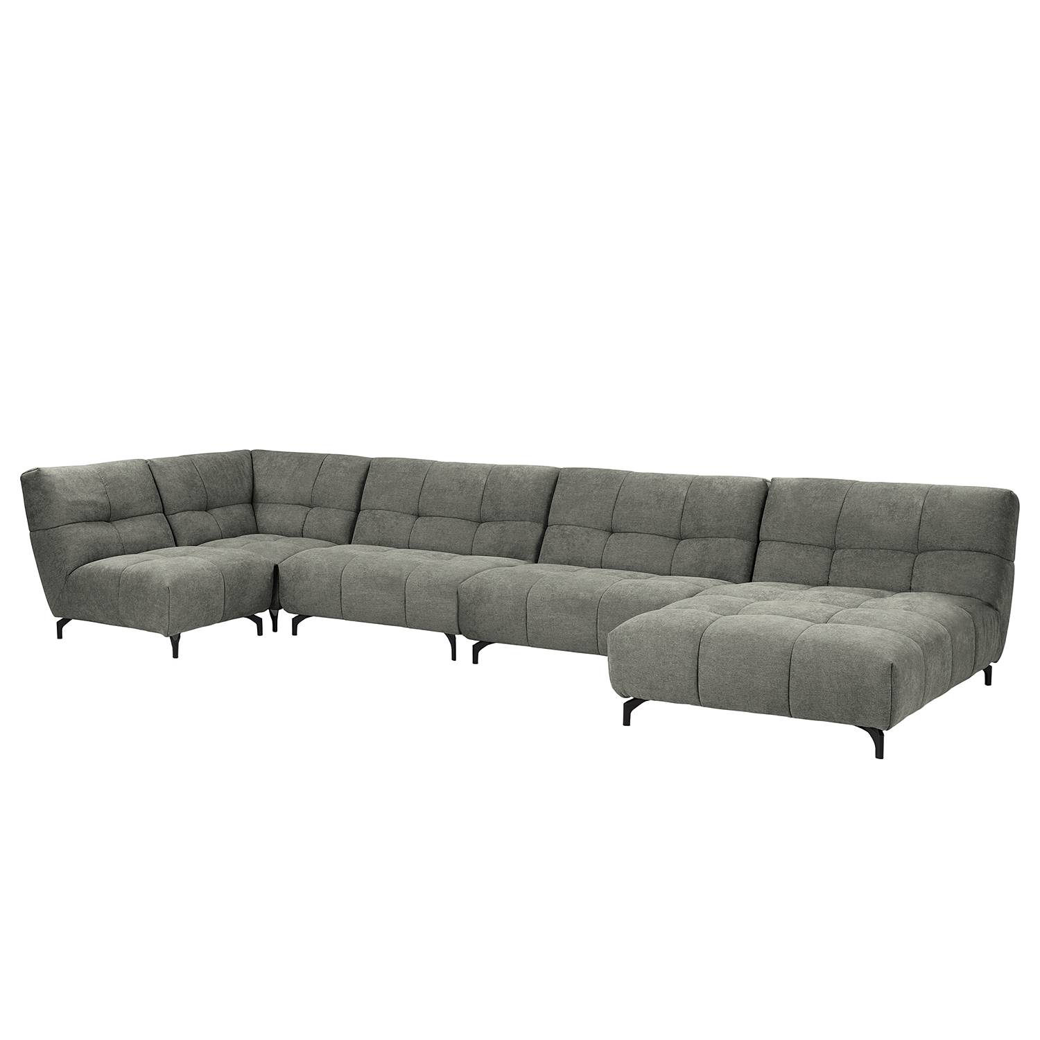 home24 Fredriks Wohnlandschaft Bellmore II Grau Microfaser 424x91x169 cm