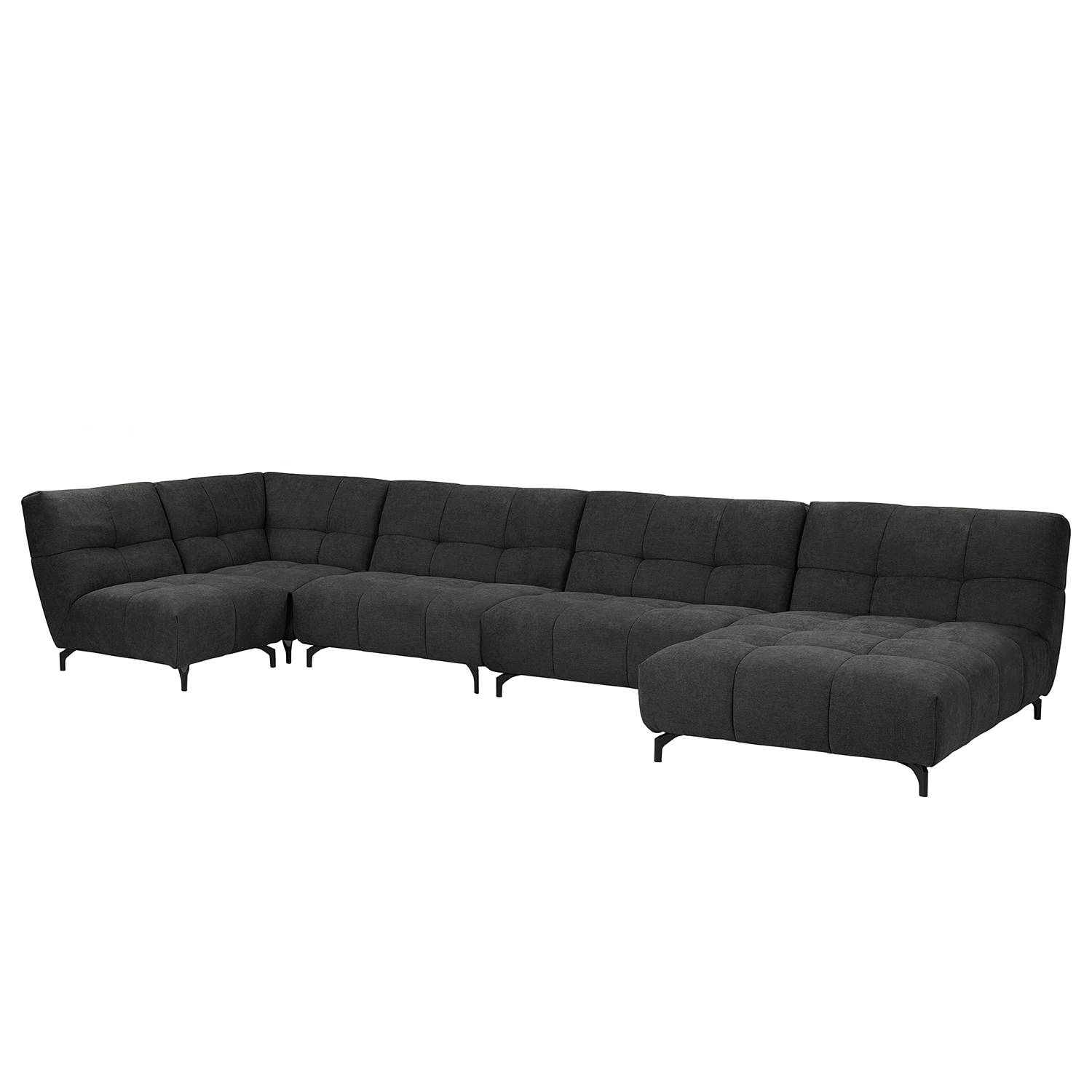 home24 Fredriks Wohnlandschaft Bellmore II Schwarz Microfaser 424x91x169 cm