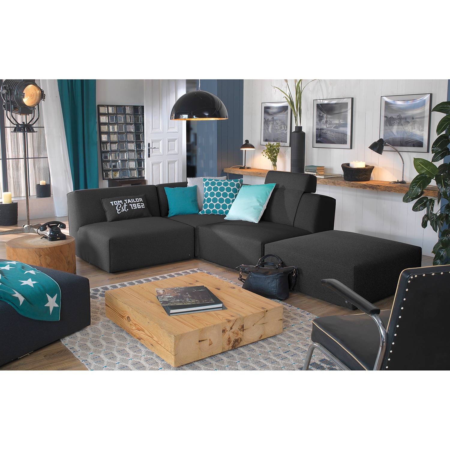 home24 Tom Tailor Ecksofa Elements IX Anthrazit 100% Polyester 287x70x193 cm