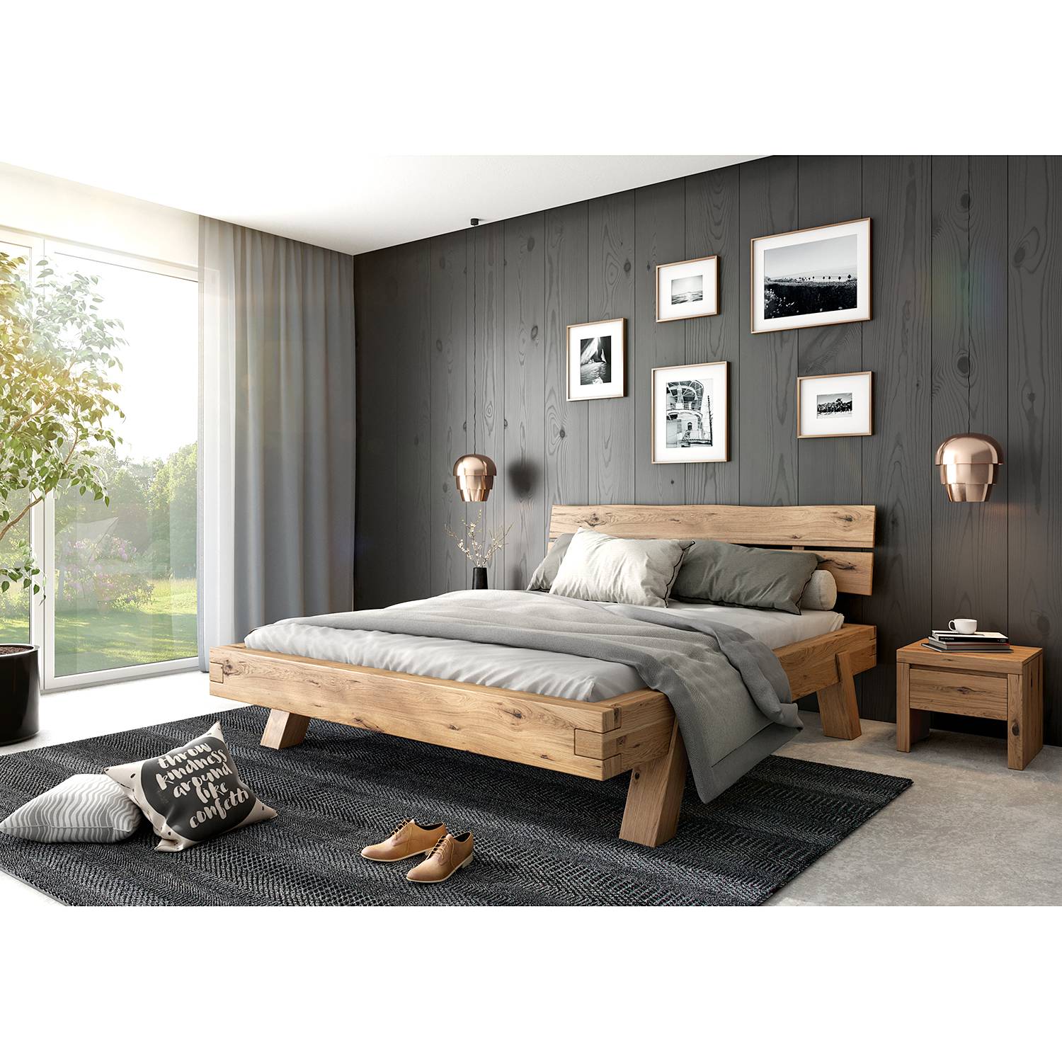 home24 Ars Natura Futonliege Woodhaven 180x200 cm Eiche Massivholz Braun