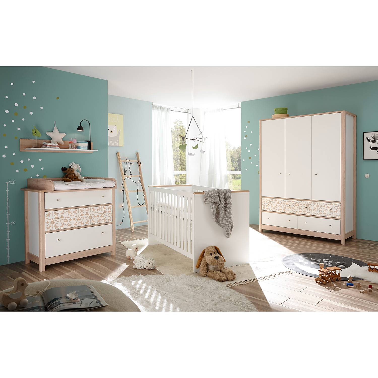 home24 Begabino Wickelkommode Jonas Weiß/Edelbuche Dekor Spanplatte 100x106x76 cm (BxHxT) Modern