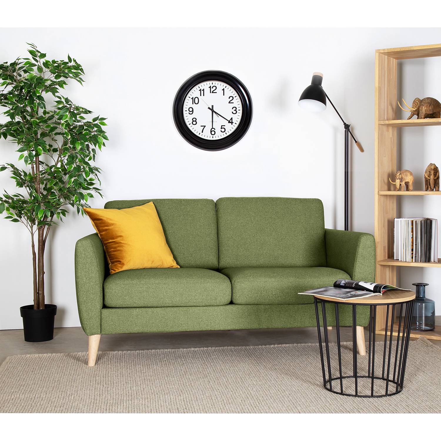 home24 Mørteens Sofa Kustavi 2-Sitzer Olivgrün Polyester 160x80x86 cm (BxHxT) Skandi
