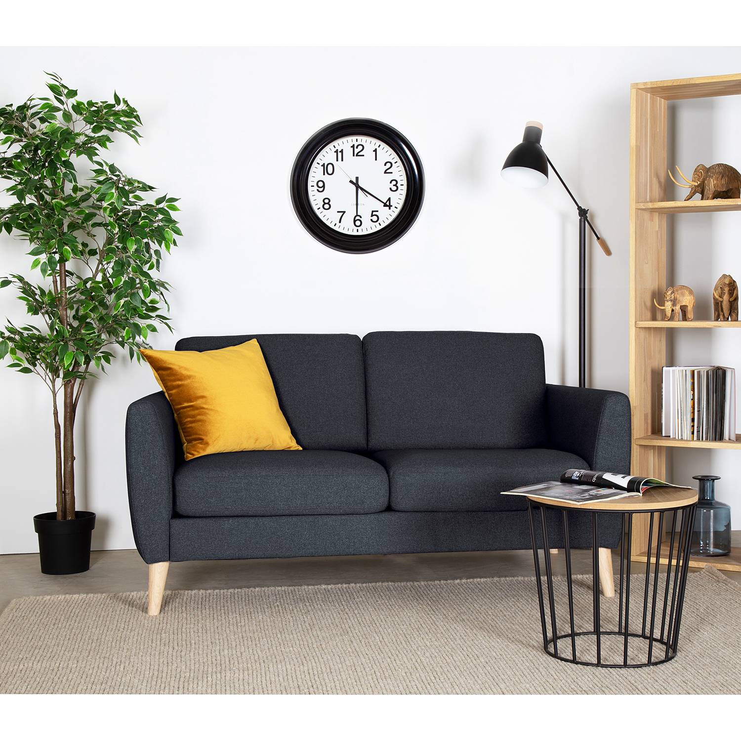 home24 Mørteens Sofa Kustavi 2-Sitzer Dunkelblau Polyester 160x80x86 cm (BxHxT) Skandi