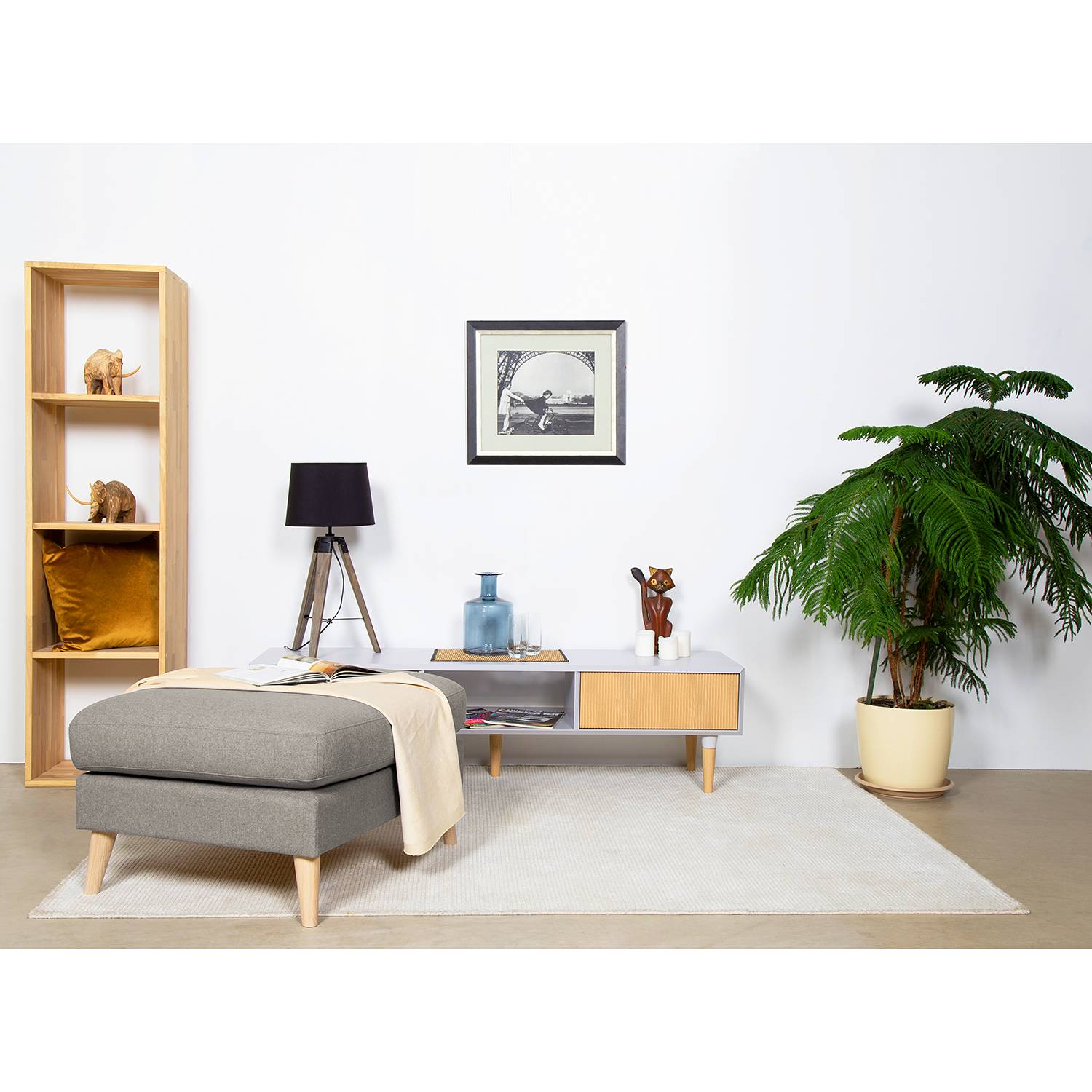 home24 Mørteens Polsterhocker Kustavi Beige Polyester 85x44x70 cm (BxHxT) Skandi