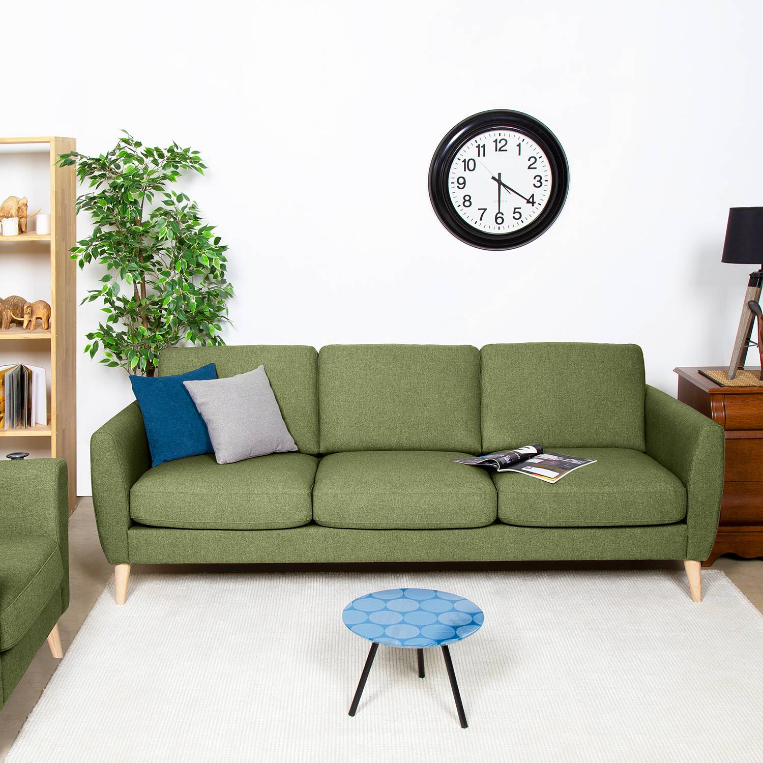 home24 Mørteens Sofa Kustavi 3-Sitzer Olivgrün Polyester 225x80x86 cm (BxHxT) Skandi