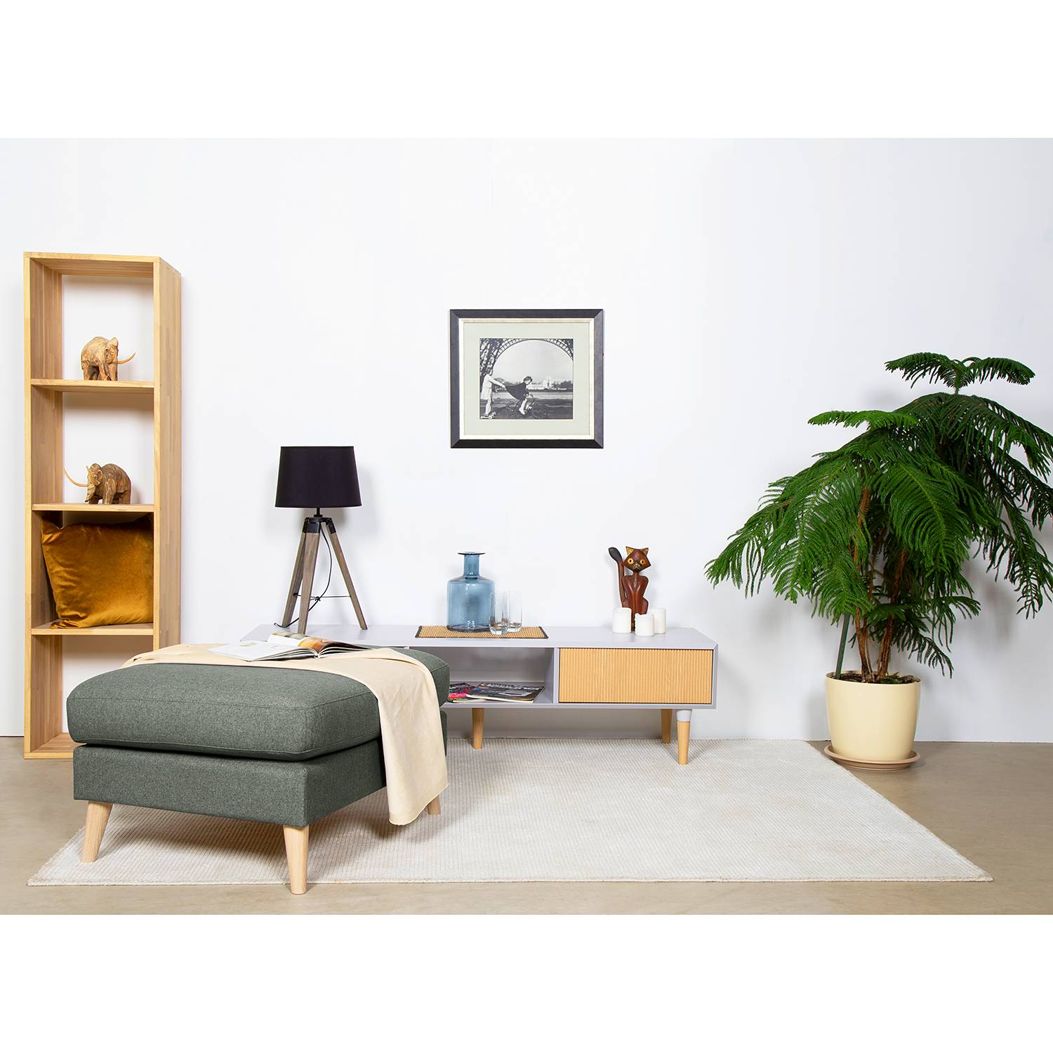 home24 Mørteens Polsterhocker Kustavi Grau Polyester 85x44x70 cm (BxHxT) Skandi