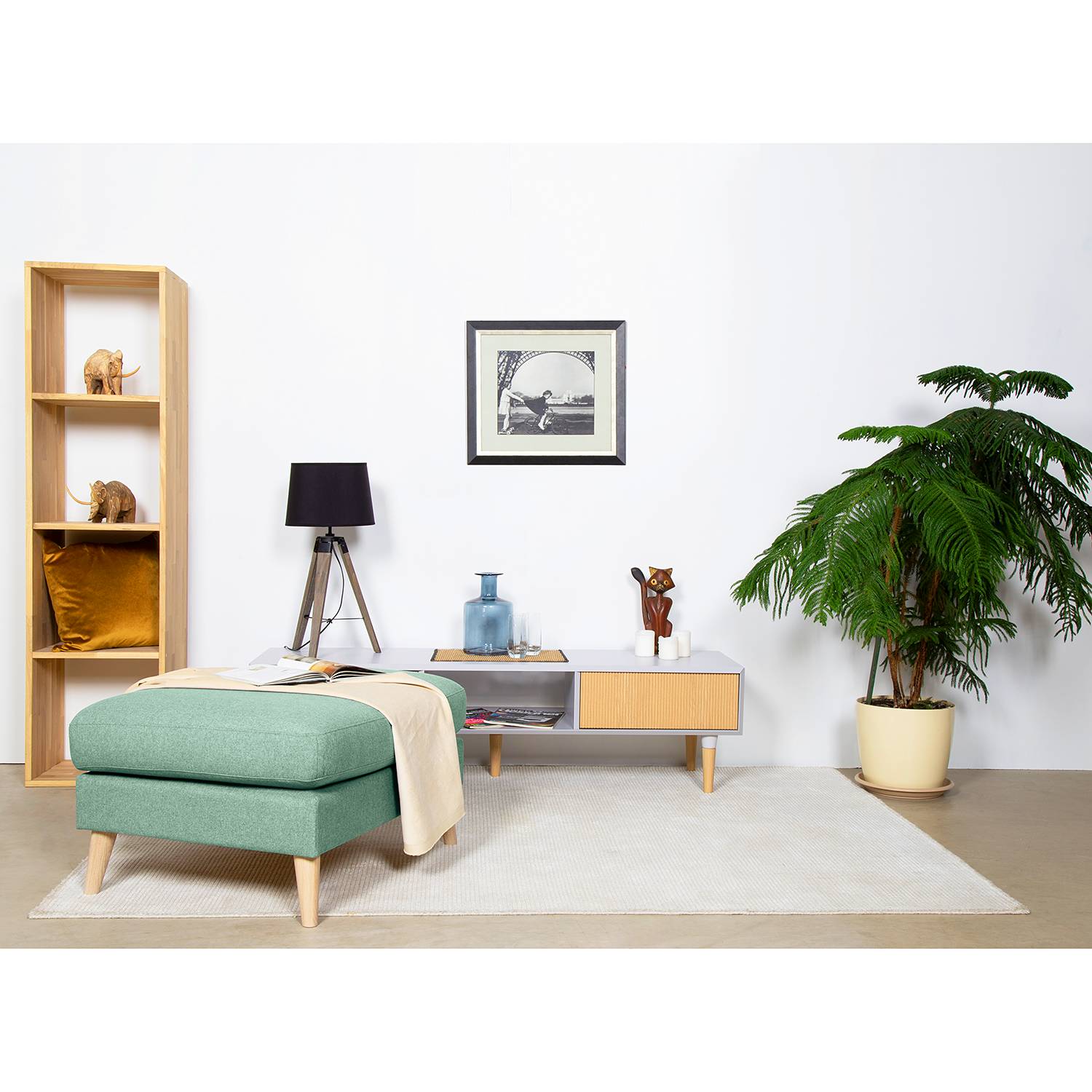 home24 Mørteens Polsterhocker Kustavi Mintgrün Polyester 85x44x70 cm (BxHxT) Skandi