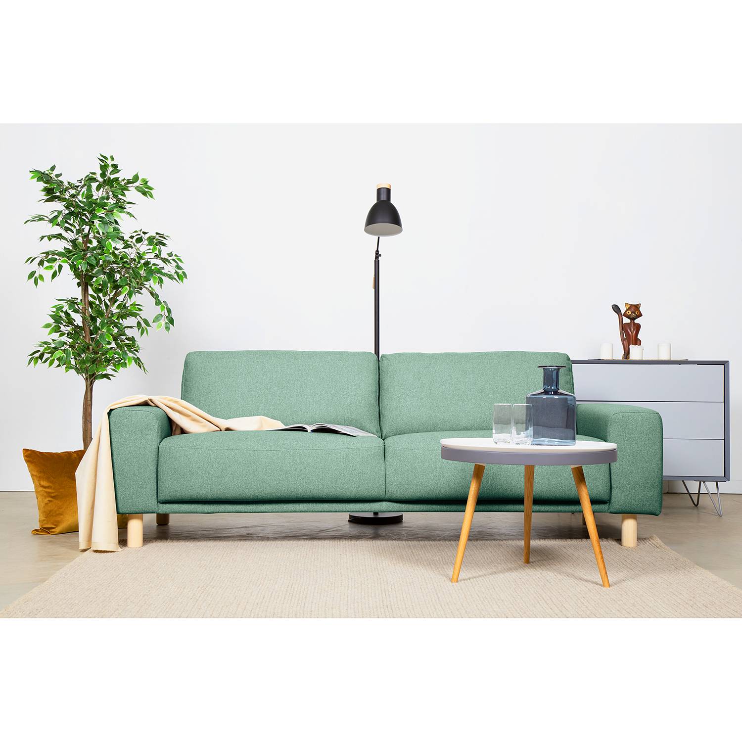 home24 Mørteens Sofa Kotila 3-Sitzer Mintgrün Polyester 228x82x92 cm (BxHxT) Skandi