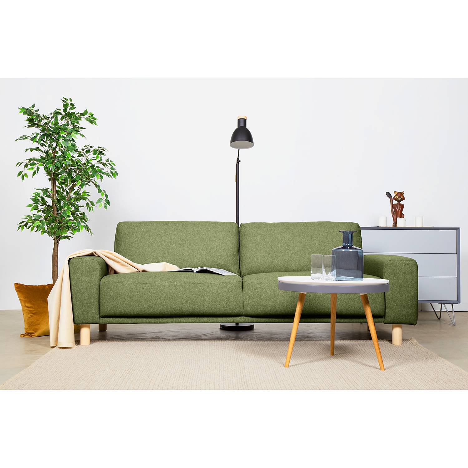 home24 Mørteens Sofa Kotila 3-Sitzer Olivgrün Polyester 228x82x92 cm (BxHxT) Skandi