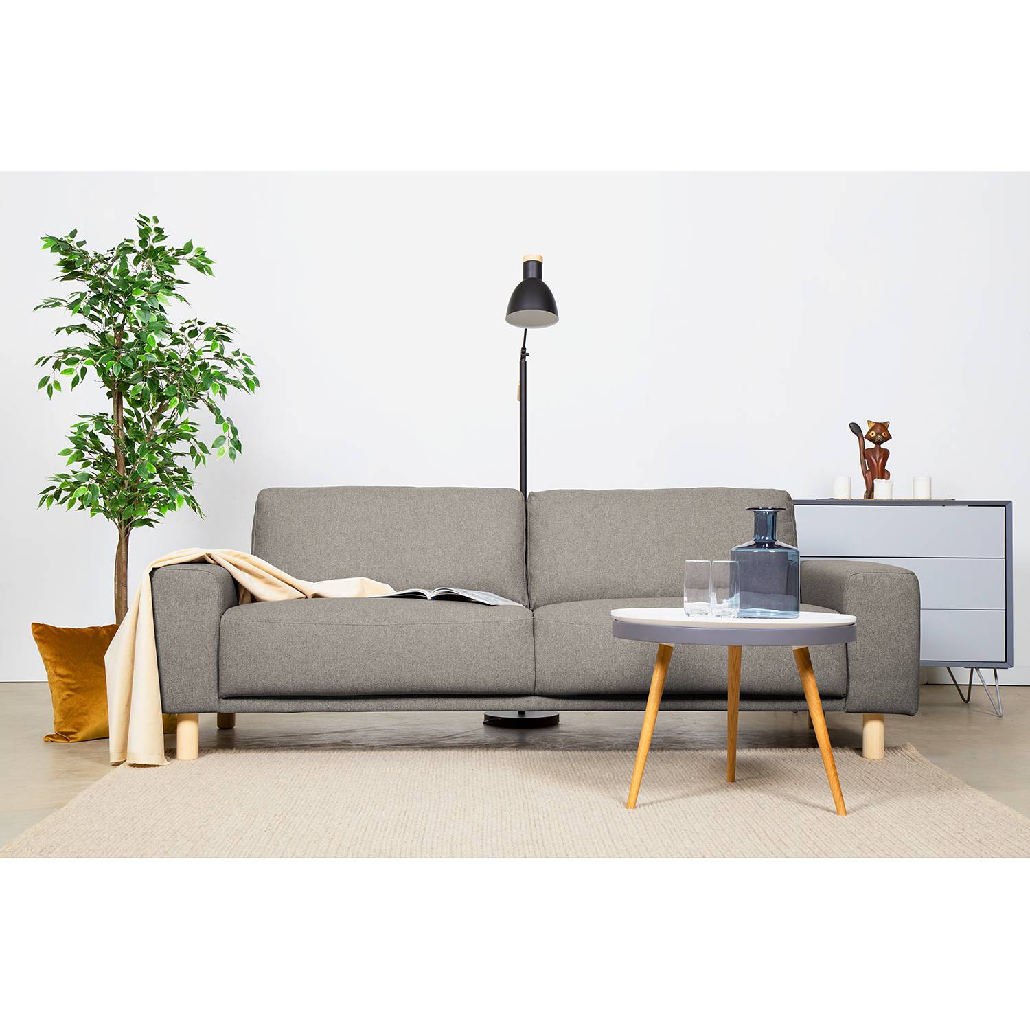 home24 Mørteens Sofa Kotila 3-Sitzer Beige Polyester 228x82x92 cm (BxHxT) Skandi