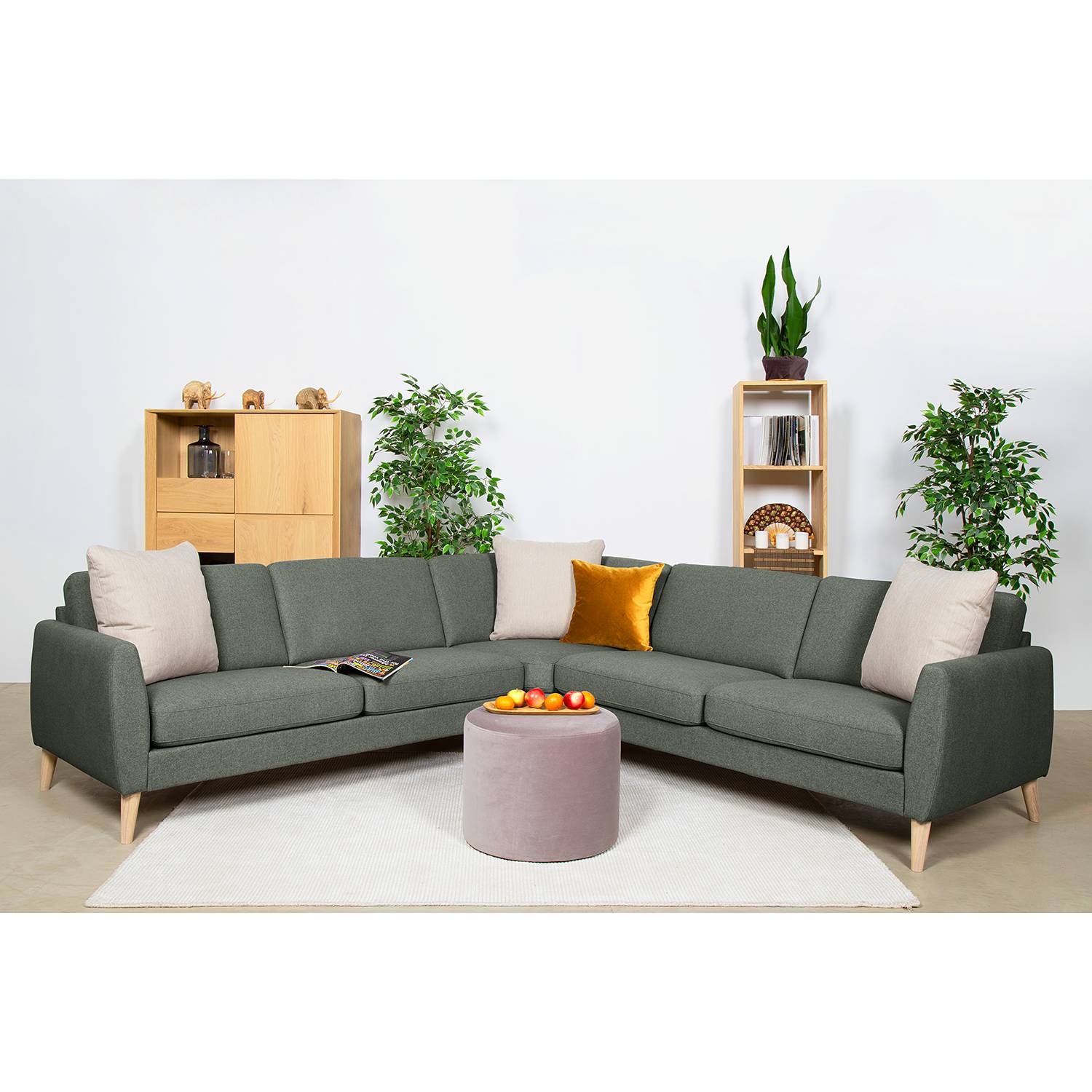 home24 Mørteens Ecksofa Kustavi Grau Strukturstoff 320x80x269 cm (BxHxT) Skandi