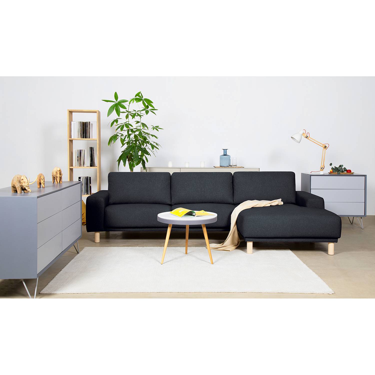 home24 Mørteens Ecksofa Kotila Dunkelblau Polyester 288x82 cm (BxH) Skandi