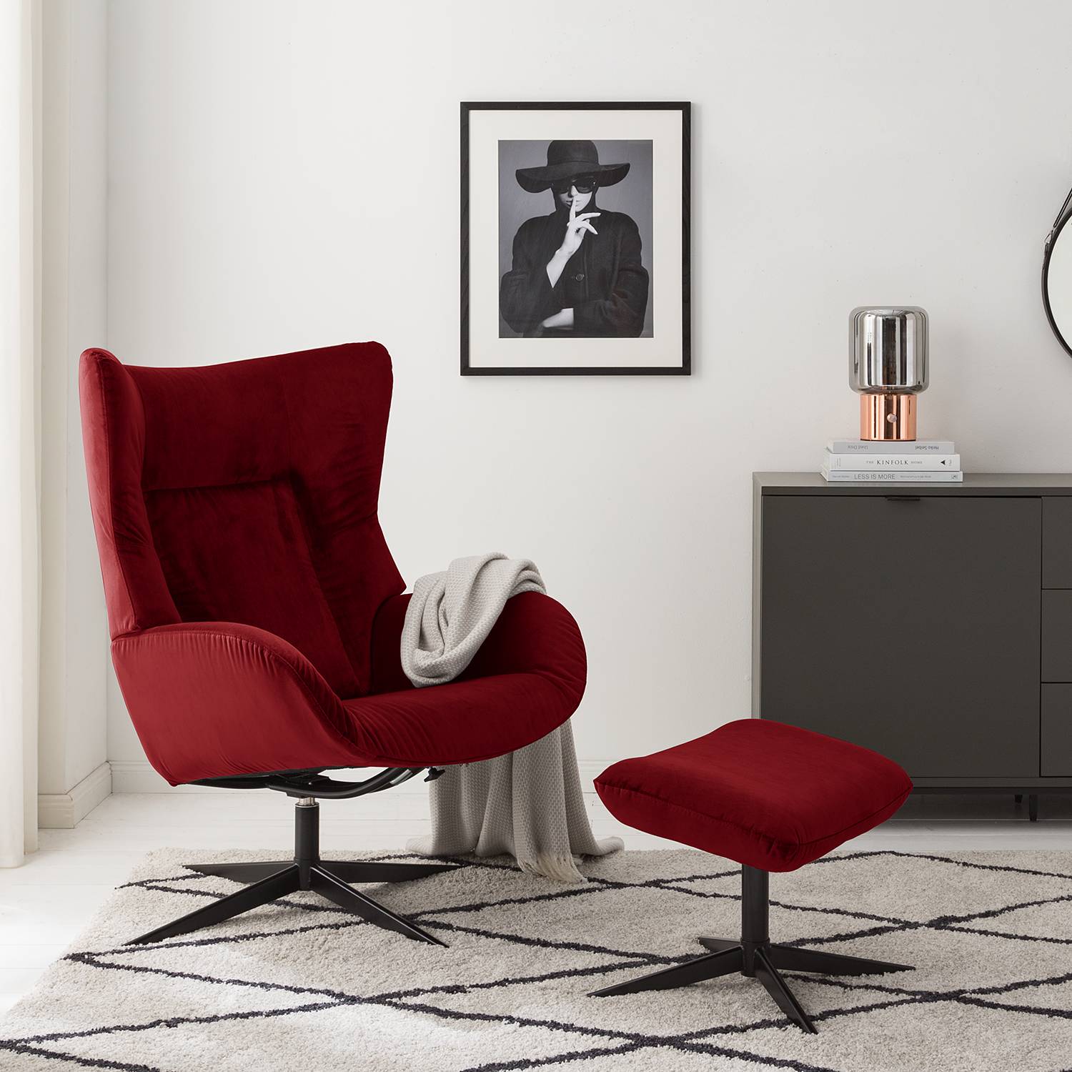 home24 Mørteens Relaxsessel Salla II Weinrot Samt mit Relaxfunktion 70x100x85 cm (BxHxT)