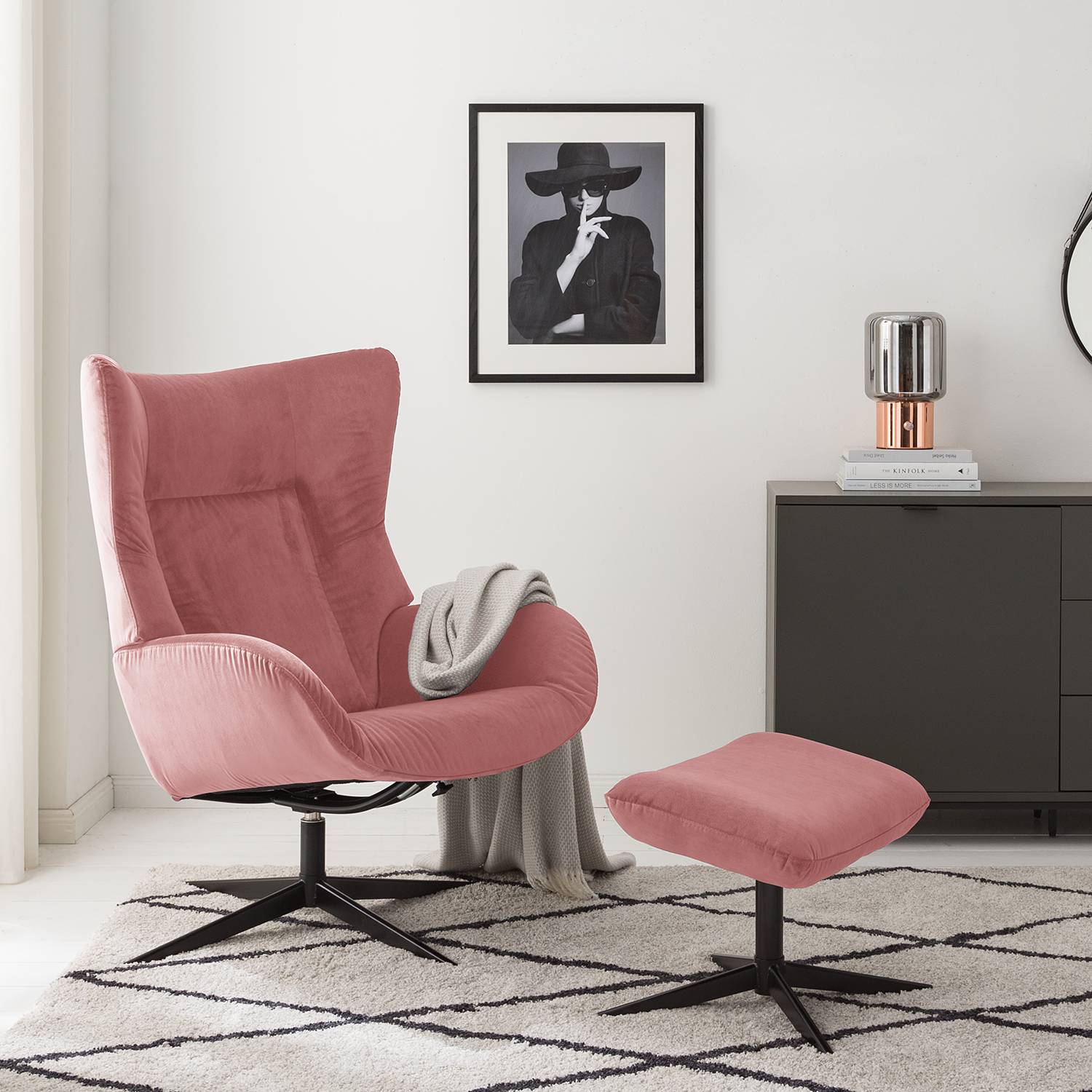 home24 Mørteens Relaxsessel Salla II Mauve Samt mit Relaxfunktion 70x100x85 cm (BxHxT)
