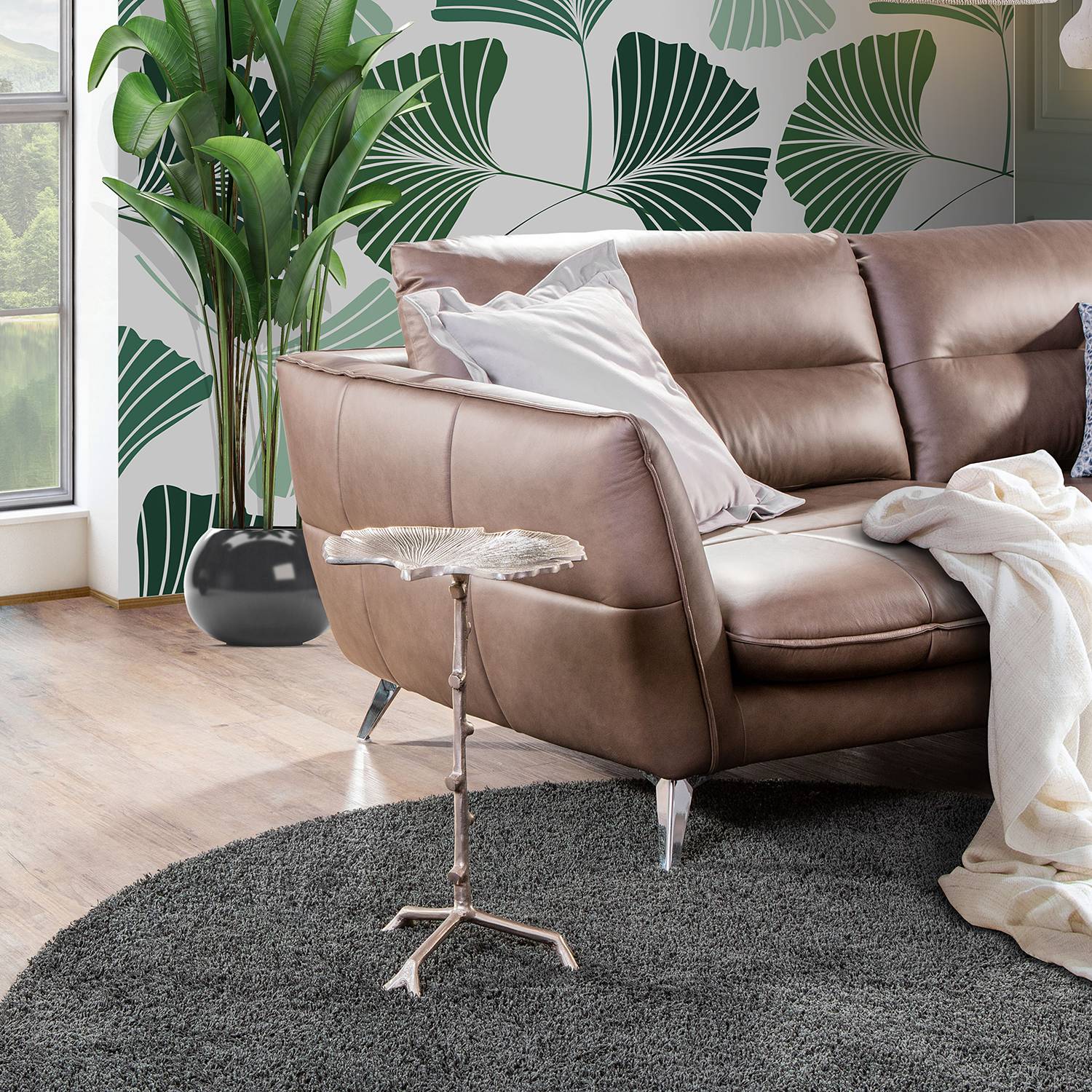 home24 Jack & Alice Beistelltisch Beeville Aluminium Silber Boho 34x55x32 cm (BxHxT)