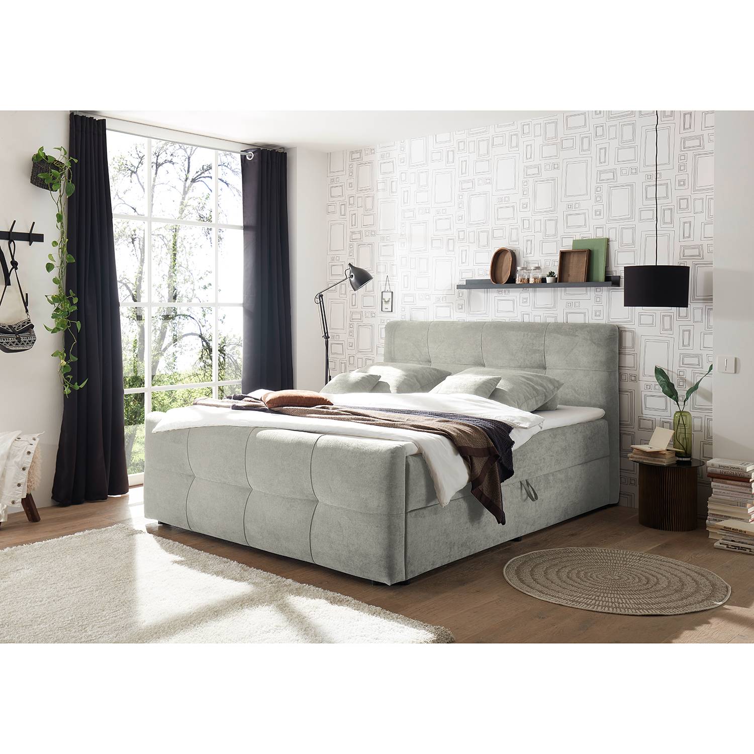 home24 loftscape Polsterbett Back Cove 180x200 cm Microfaser Schlamm mit Bettkästen/Lattenrost/Matratze/Kaltschaumtopper