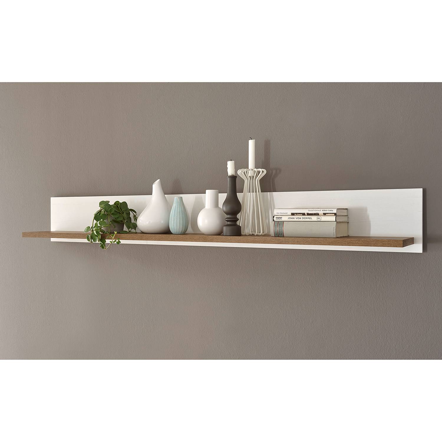 home24 Norrwood Wandboard Proville MDF Eiche Weiß Dekor 160x20x20 cm (BxHxT)