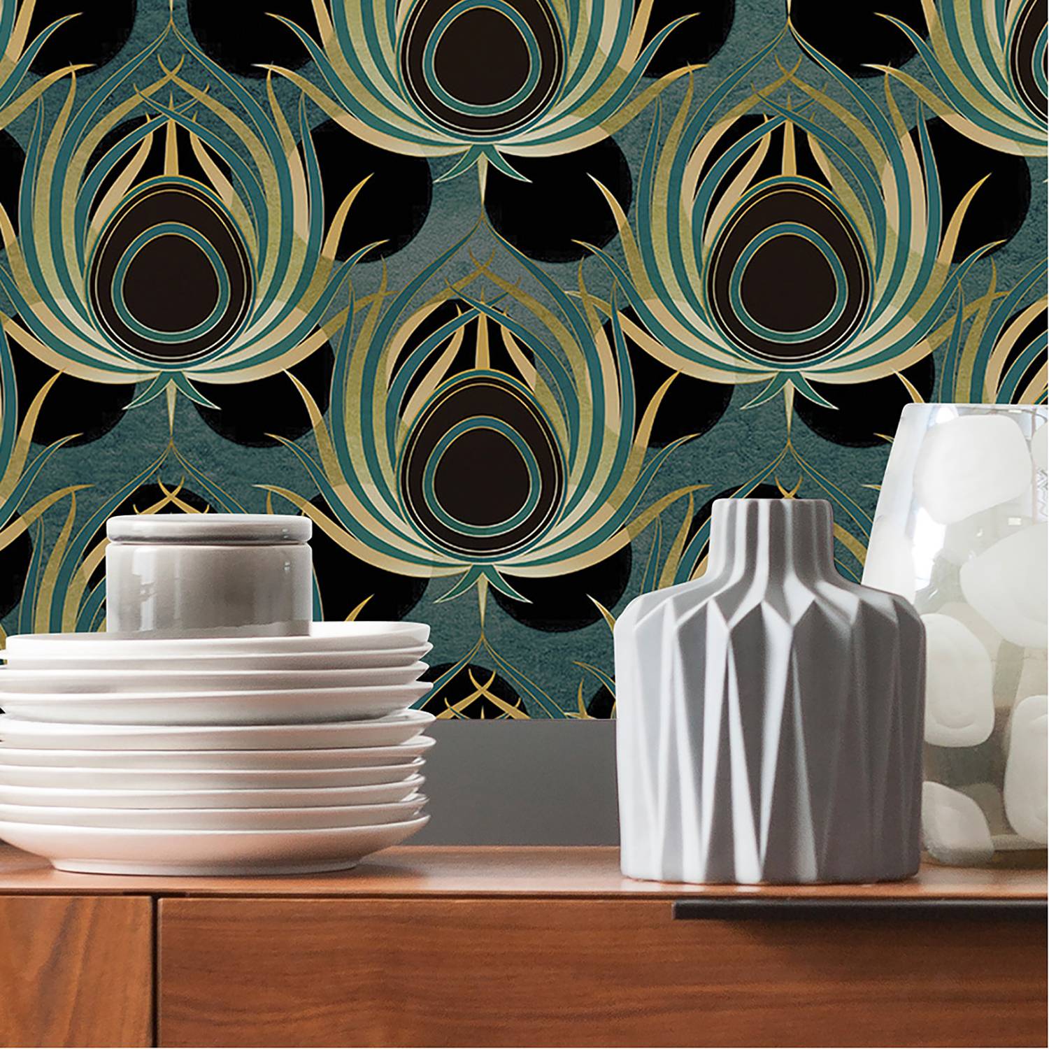 Papier peint intissé Paon Vert