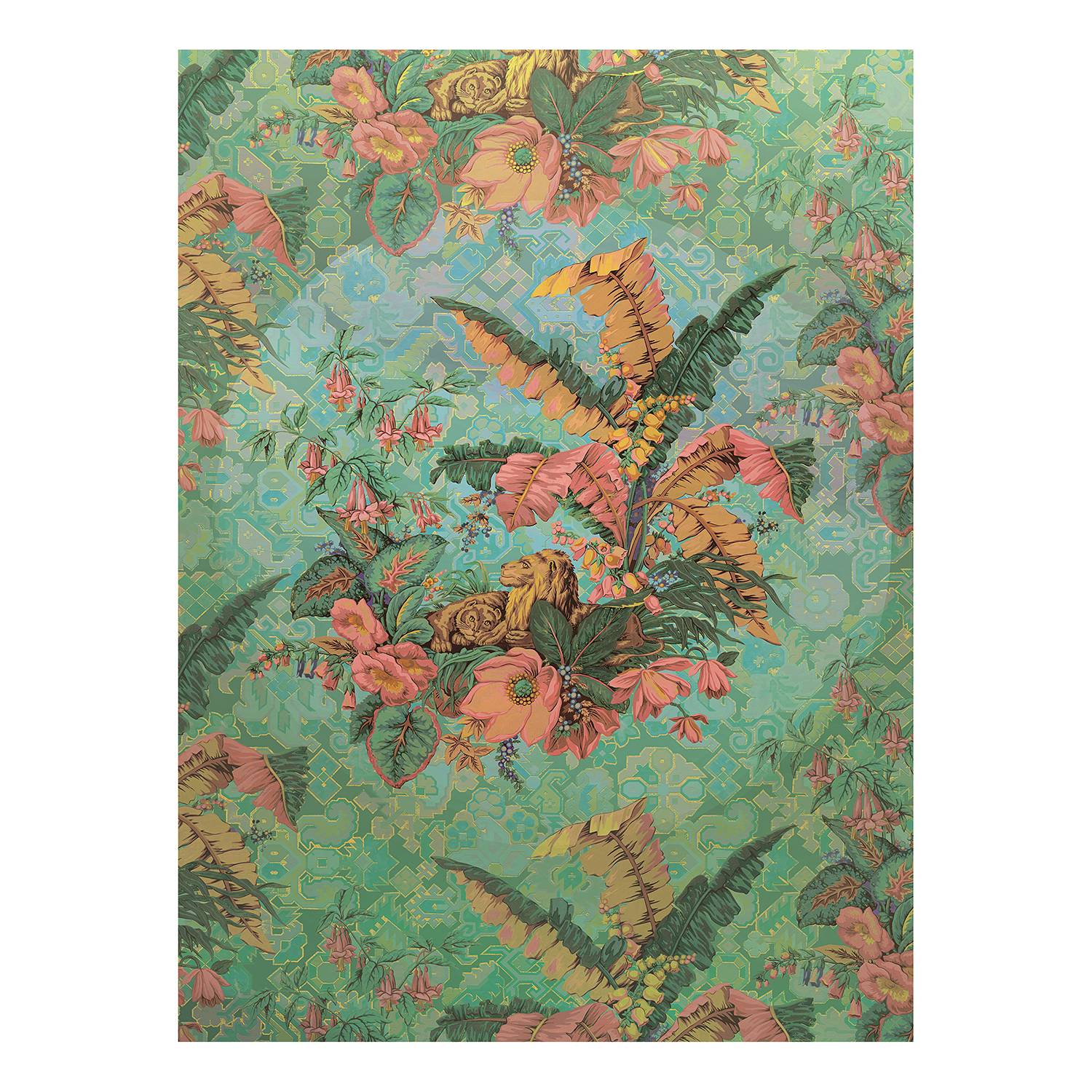 Papier Peint Intissé Vintage Tadessi M1-No.1700 – Motif Oriental Rose Et Vert, Naturel