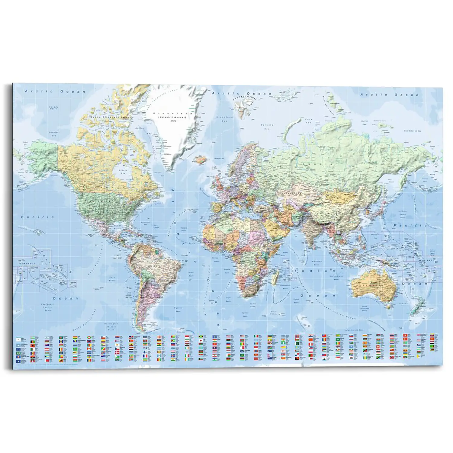 Wandbild Weltkarte Englisch Fahnen