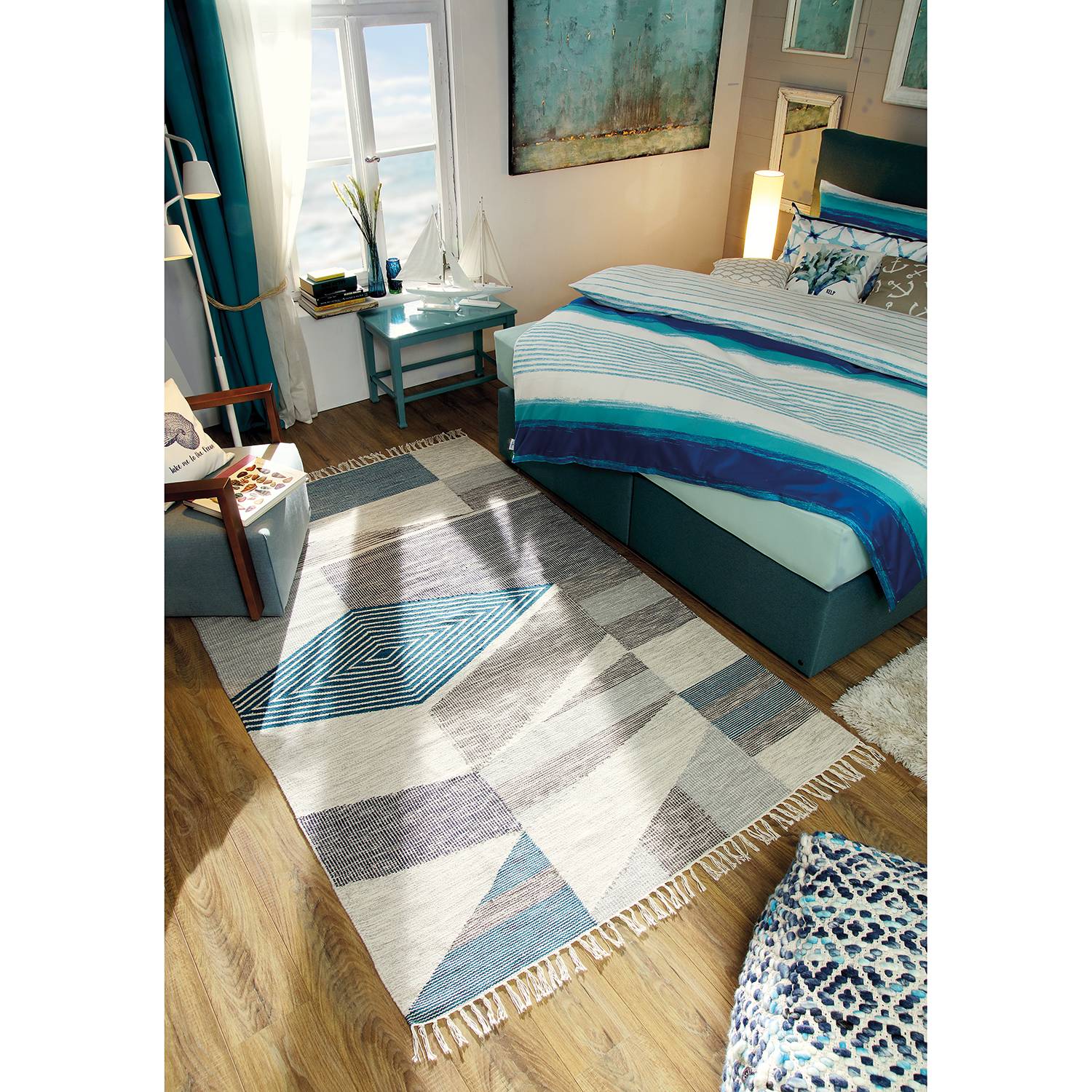 Tapis Vintage A Dream 330x227 Cm – Vert Turquoise, Noué Main, Laine 100%, Used Look