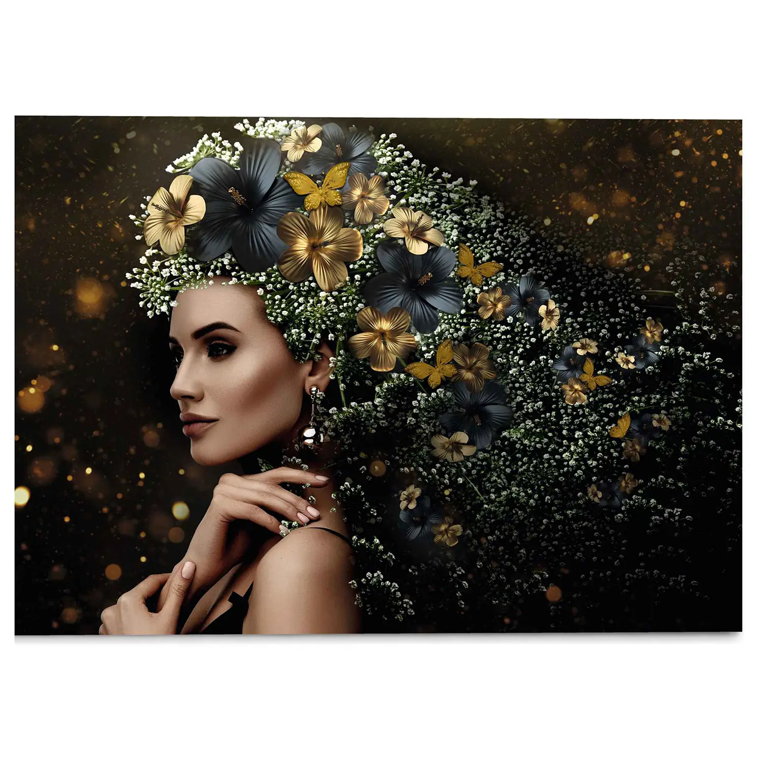 Glasbild Elegante Blumen Frau