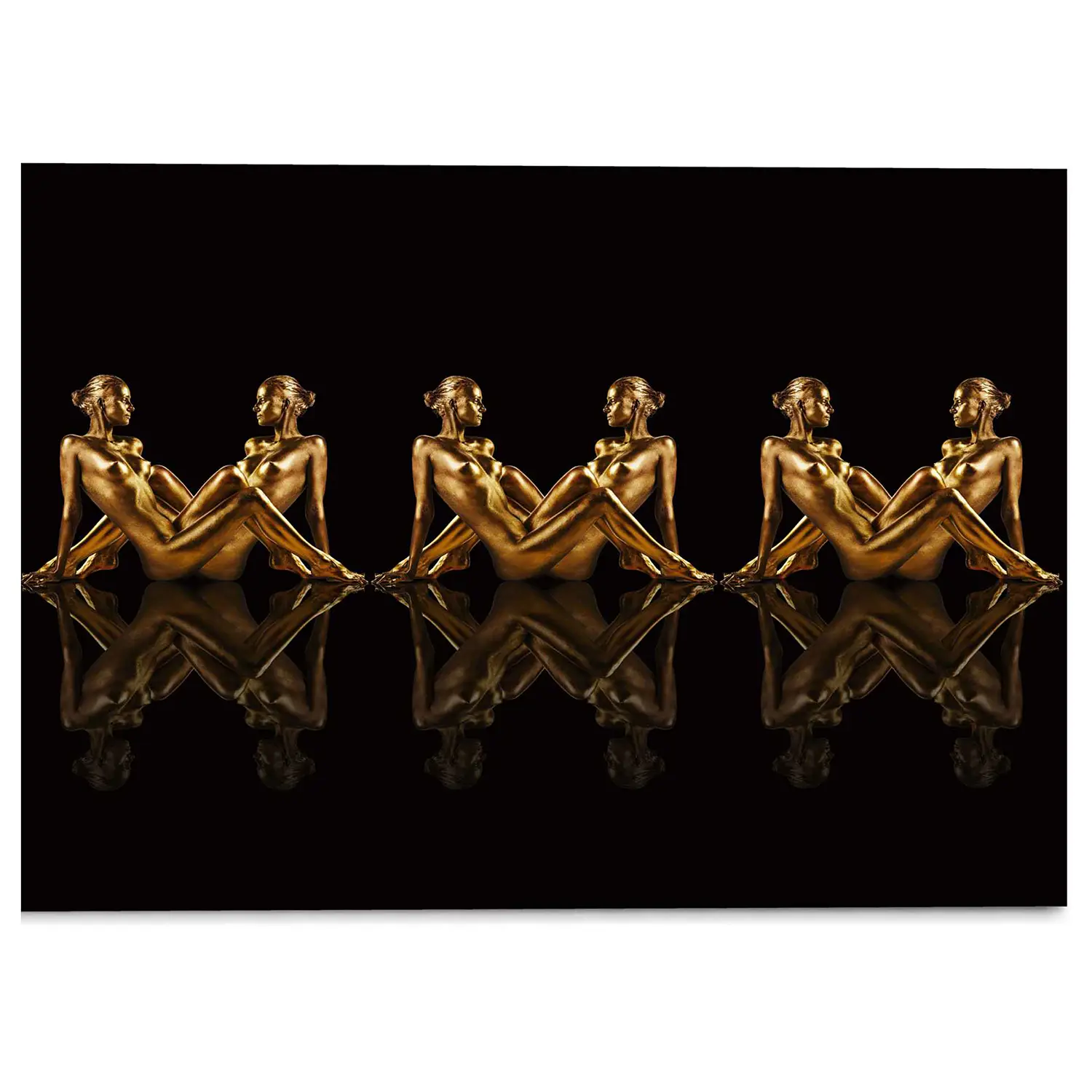 Symmetrie Frauen Gold in Glasbild