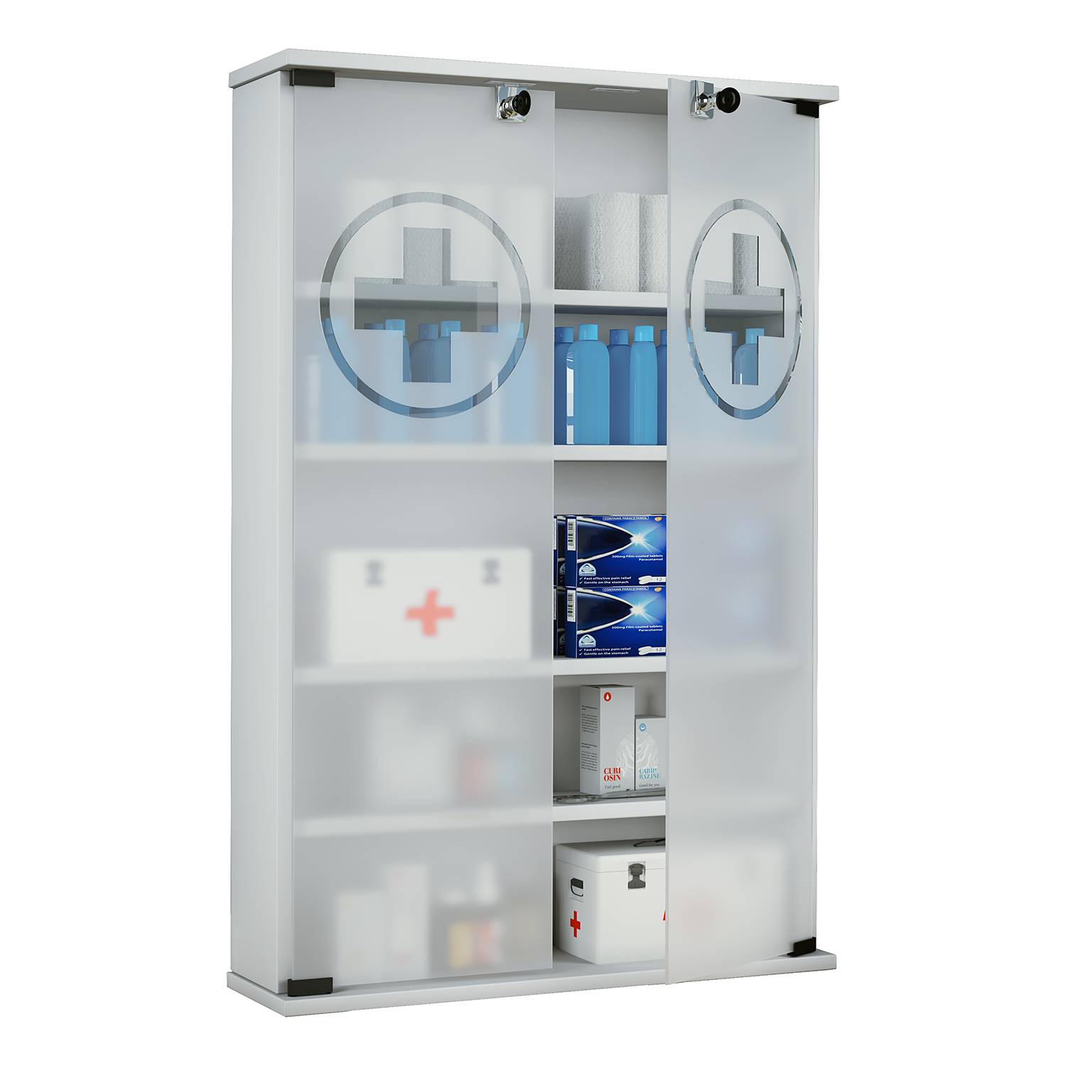 Armoire à Pharmacie Murale Verrouillable VCM Omal XL - Blanc, Fixation Murale Sécurisée, Rangement Salle De Bain - 4