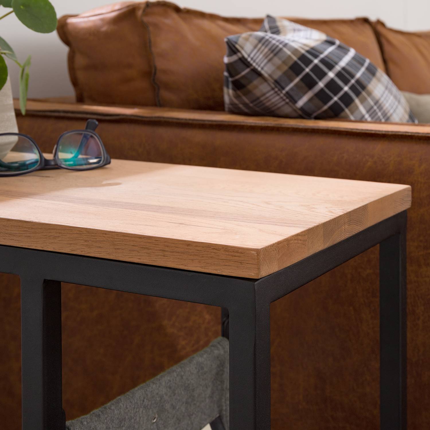 Industrieel design bijzettafel u-vorm - klein tafeltje metaal & houtlook