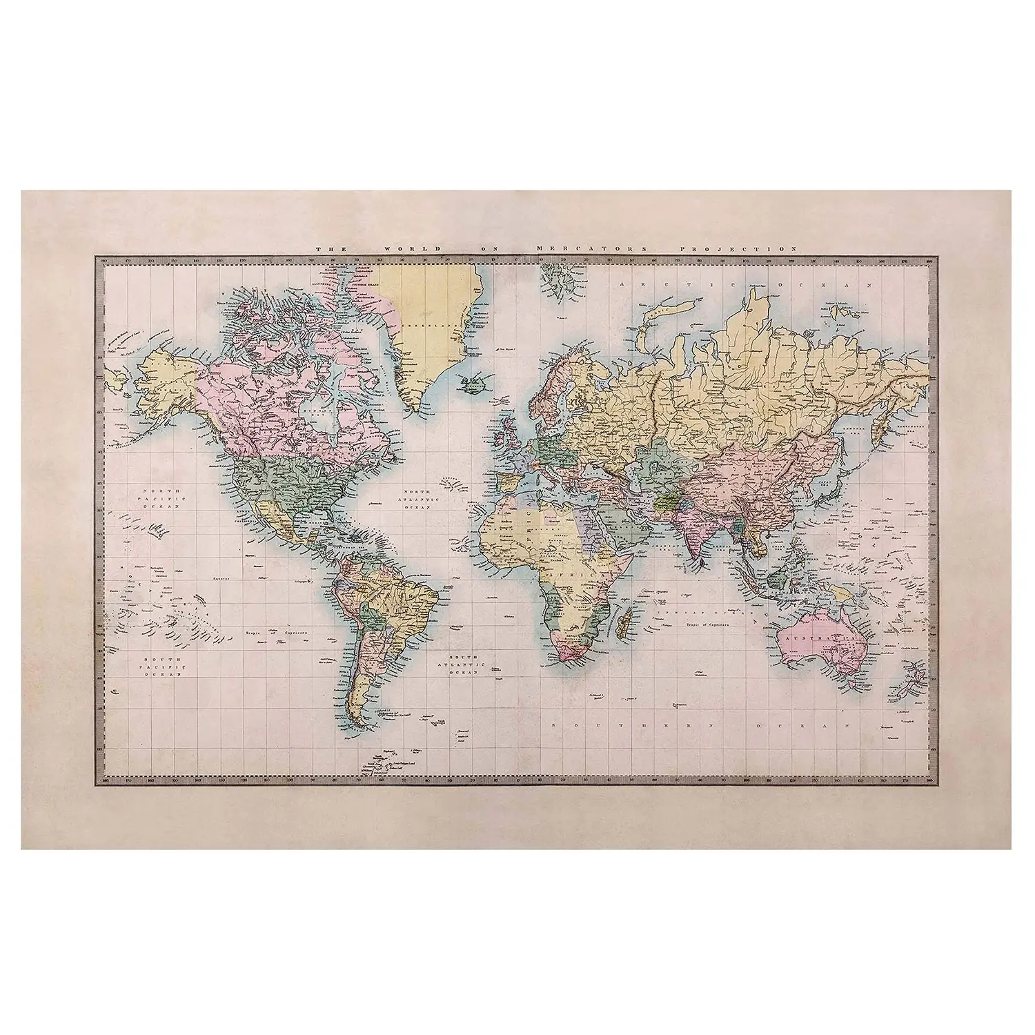 1850 um Weltkarte Vintage Vliestapete