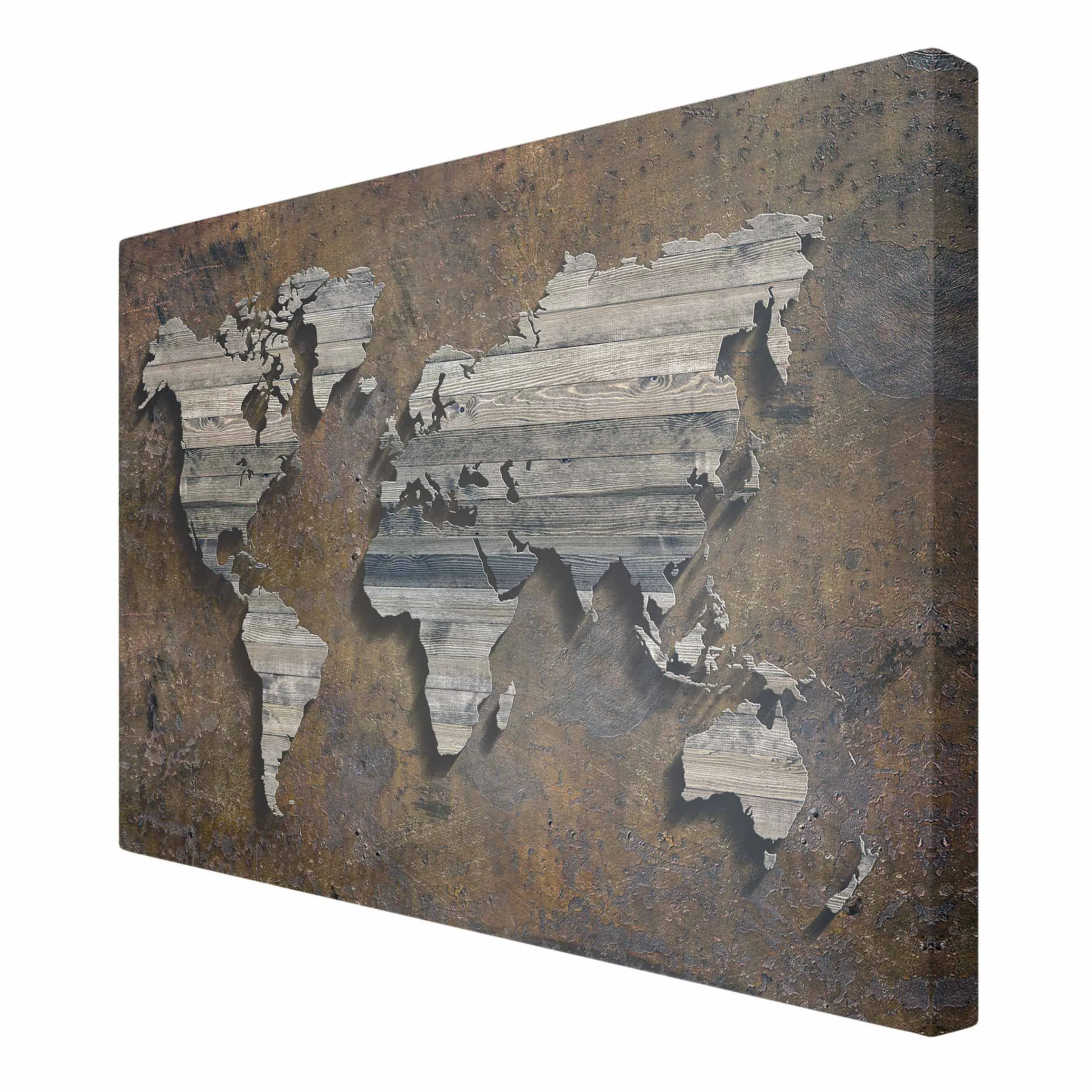 Leinwandbild Holz Rost II Weltkarte