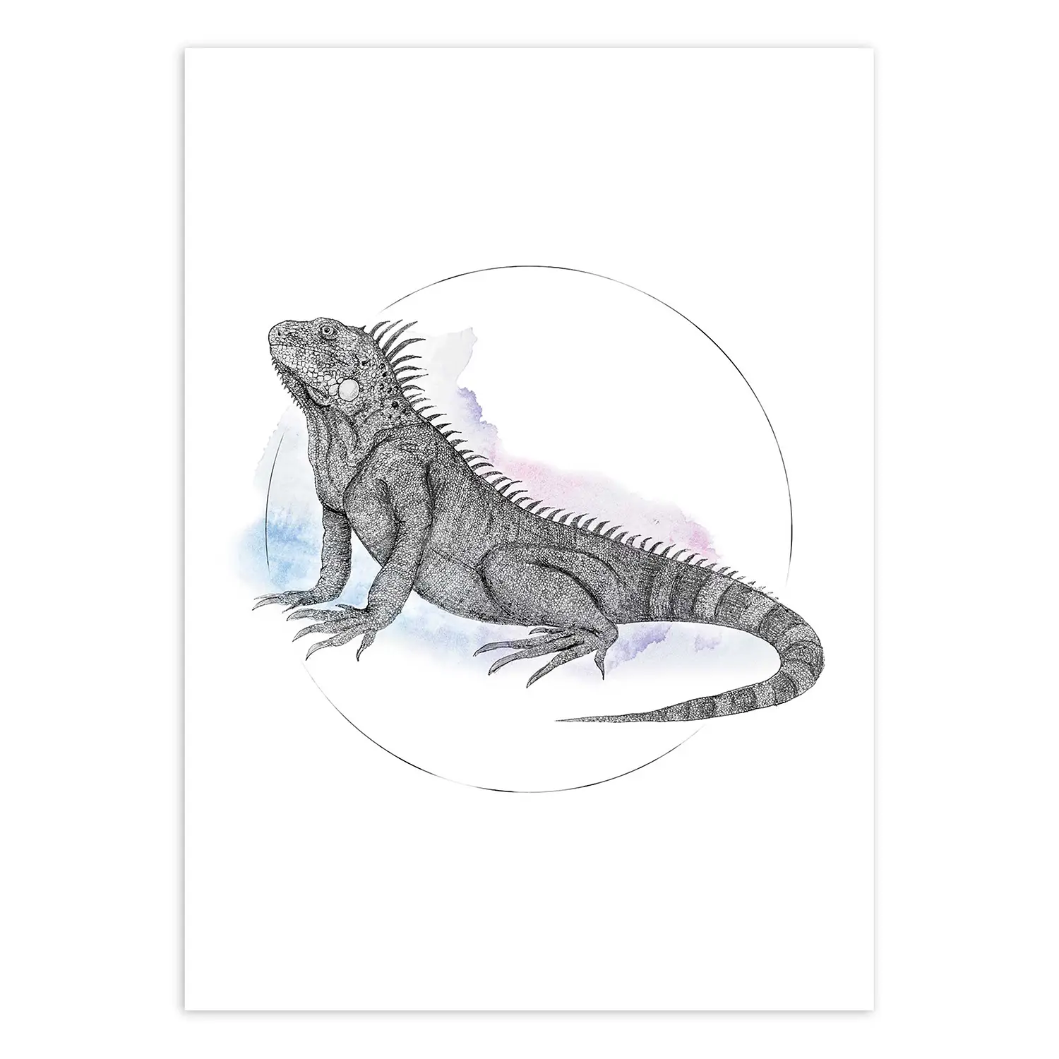 Watercolor Wandbild Iguana