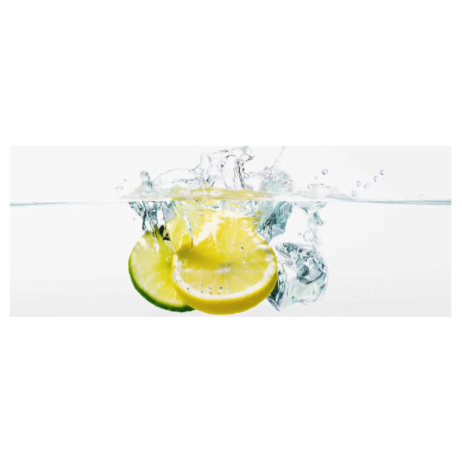 Glasbild Wasser und Limette Zitrone im