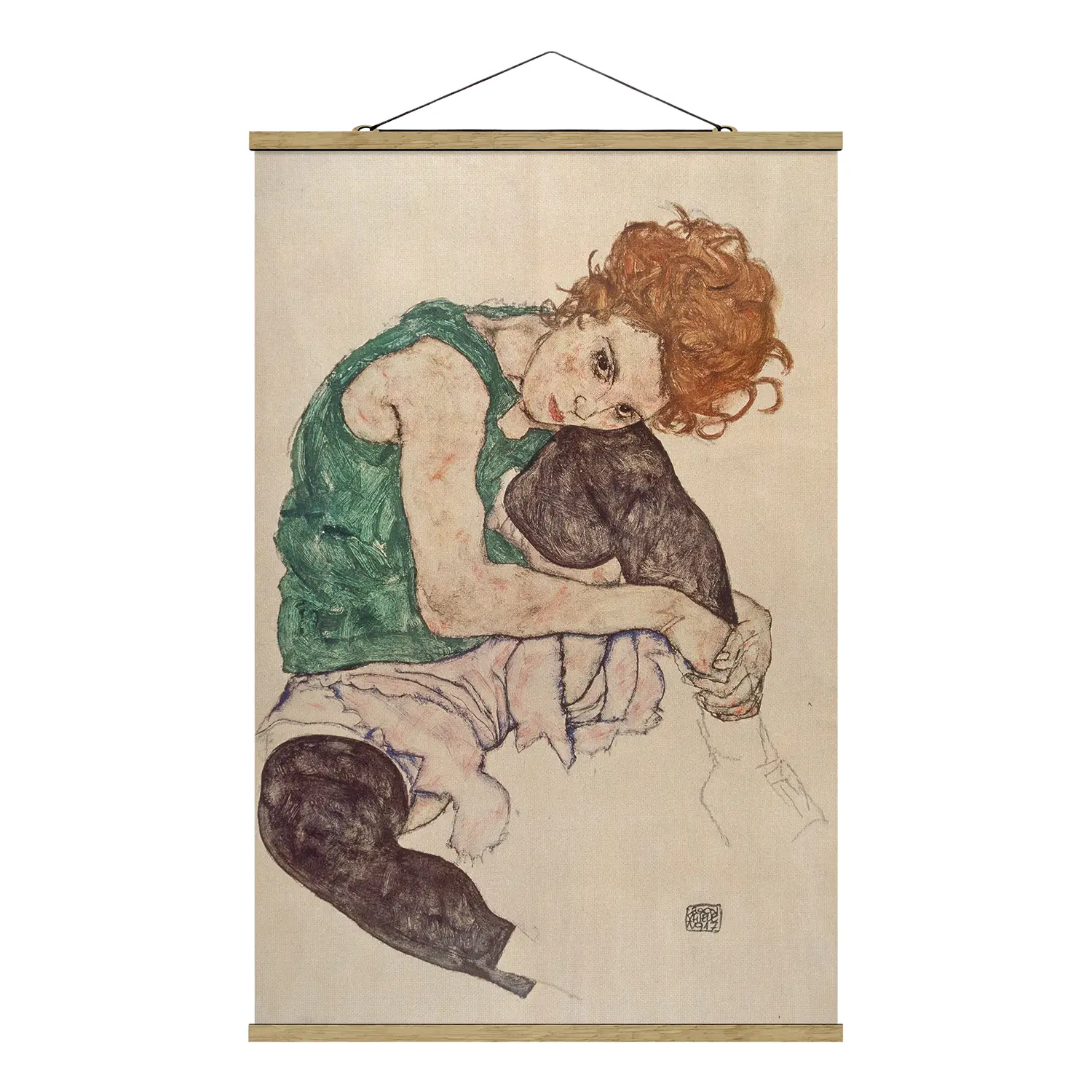 Stoffbild Egon Schiele Sitzende Frau