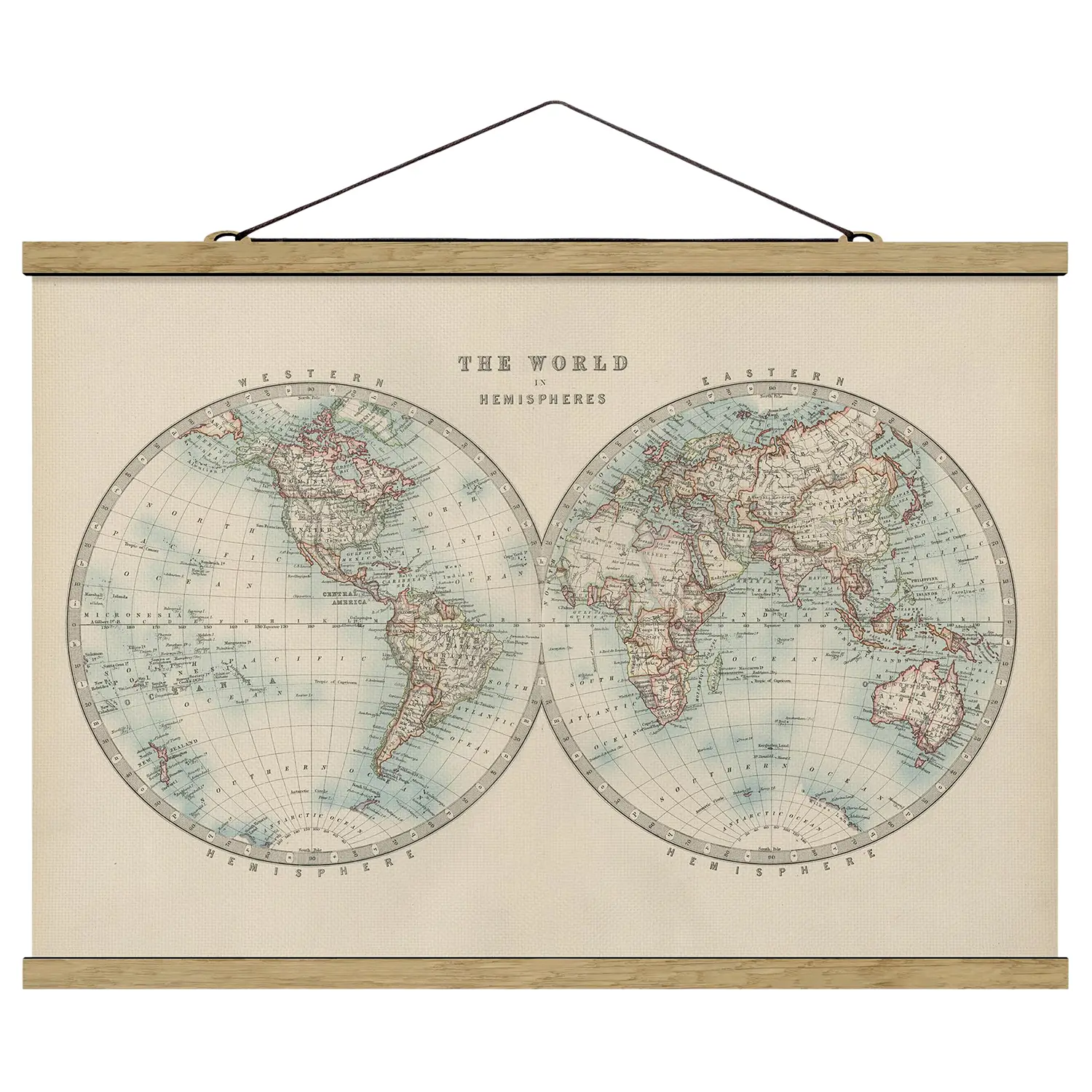 Die Stoffbild zwei Hemispheren Weltkarte