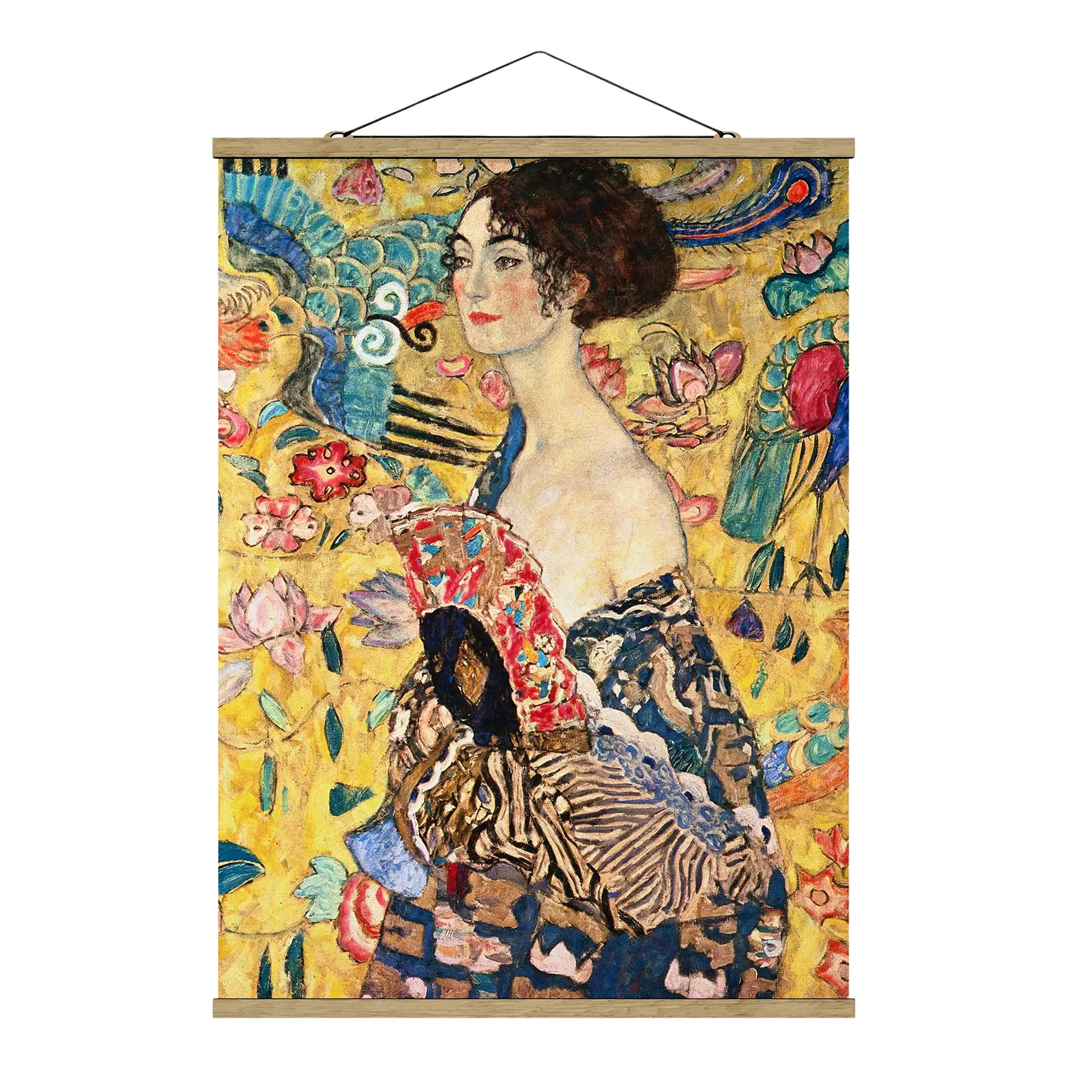 Stoffbild Gustav Klimt mit F盲cher Dame