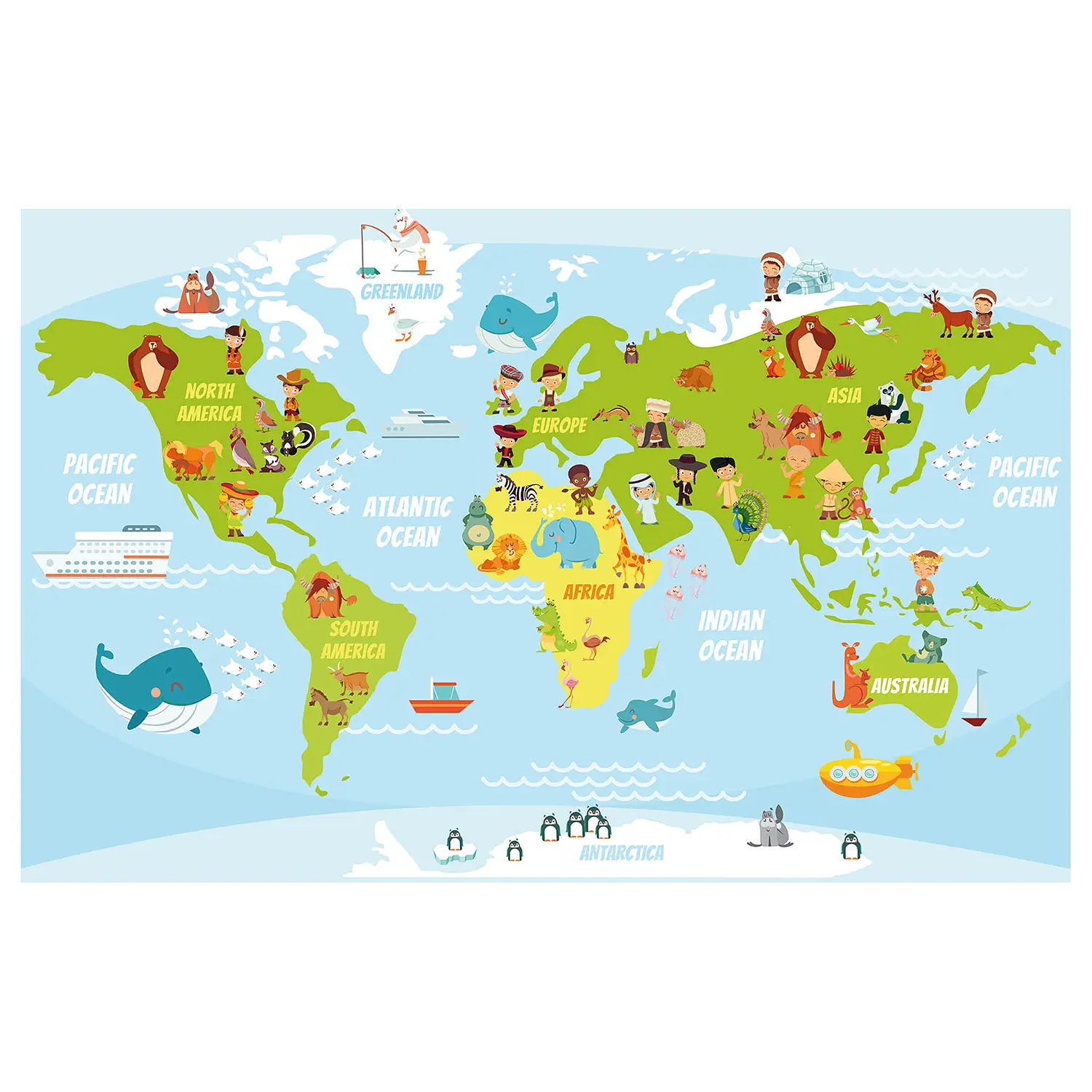 Karte Kids Tiere World Leinwandbild
