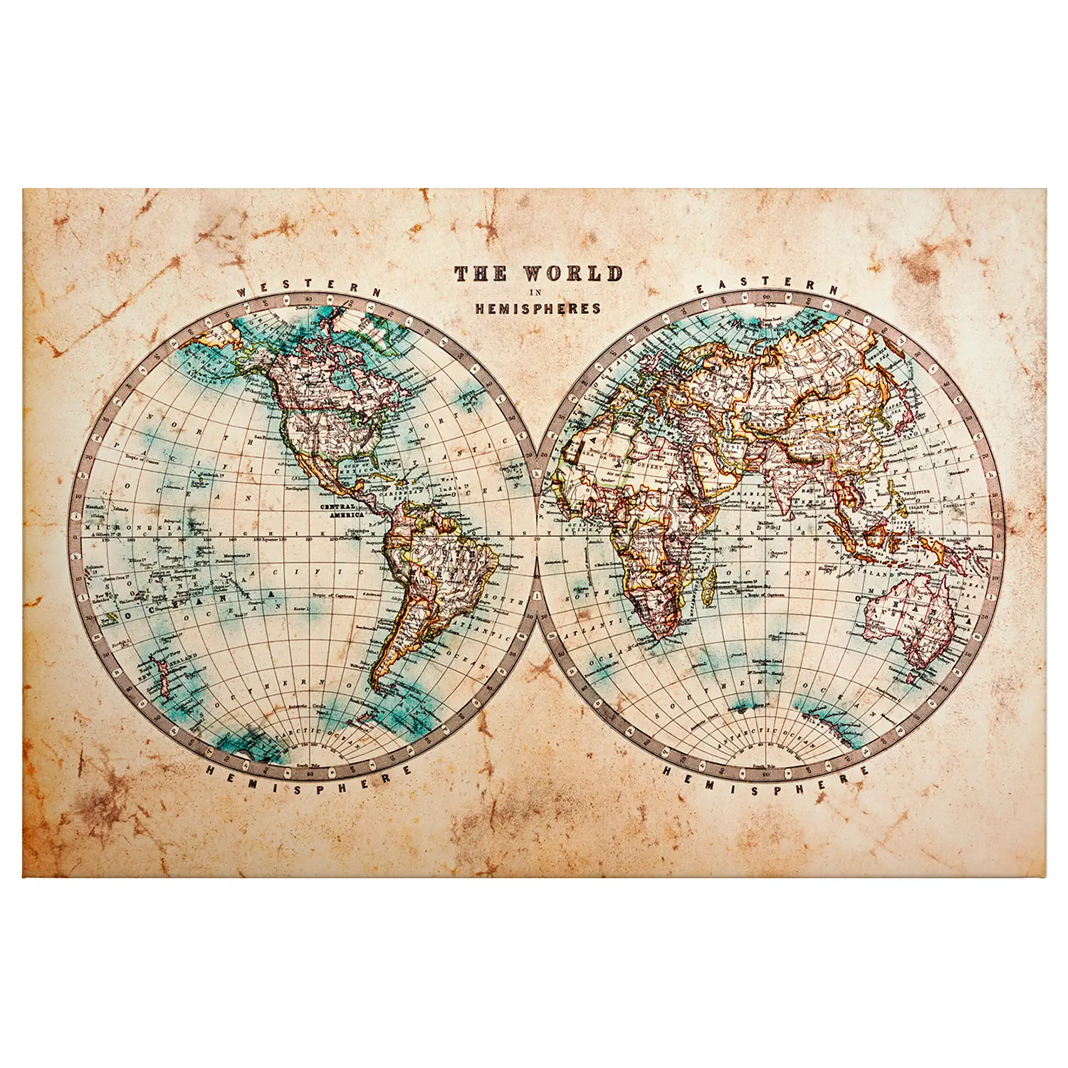 Vintage Hemispheres Karte Leinwandbild