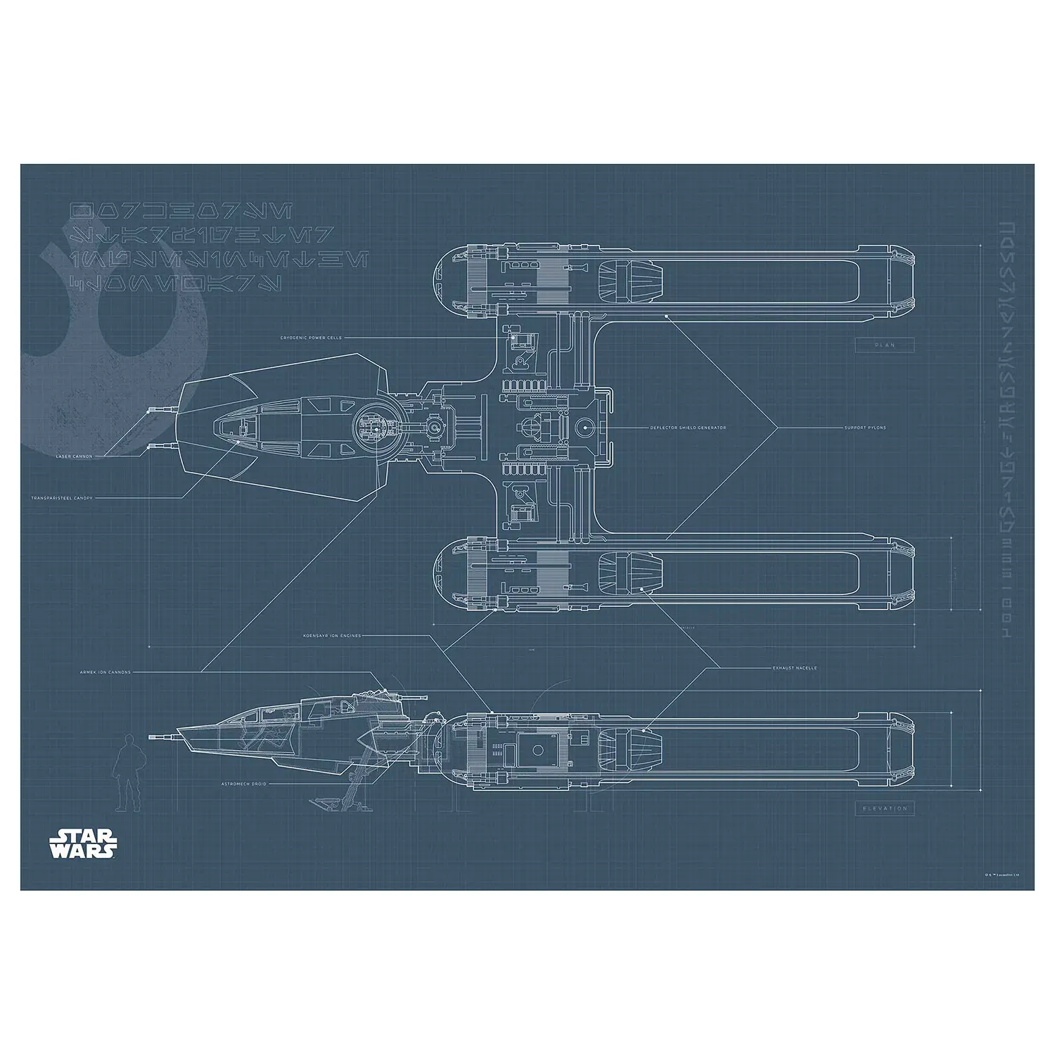 Wandbild Star Wars Blueprint Y-Wing EP9