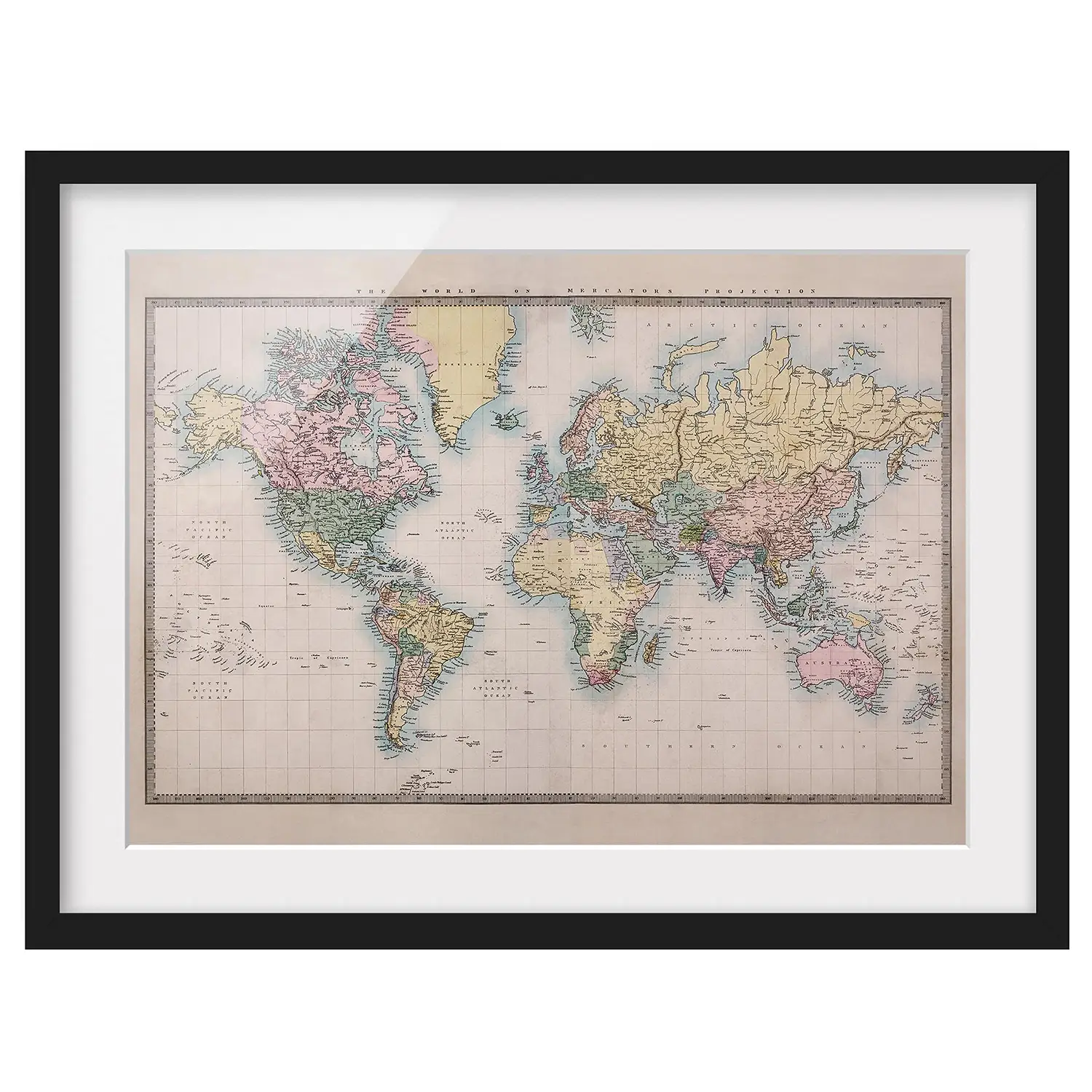 1850 Weltkarte Bild II um Vintage