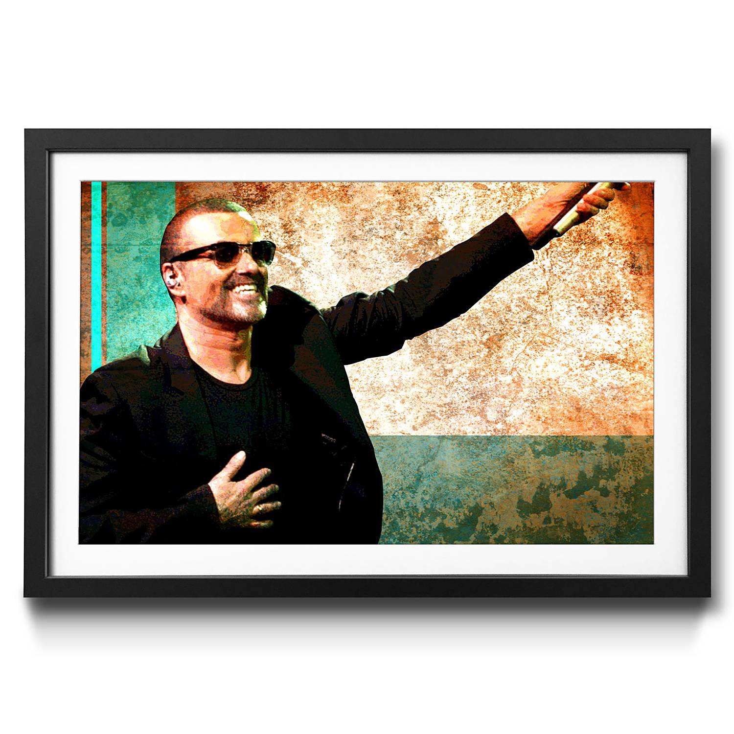 Cadre Photo George Michael #8 - 27,9x33 Cm, Contour Blanc, Cadre Noir, Verre Sécurité, Prêt à Accrocher