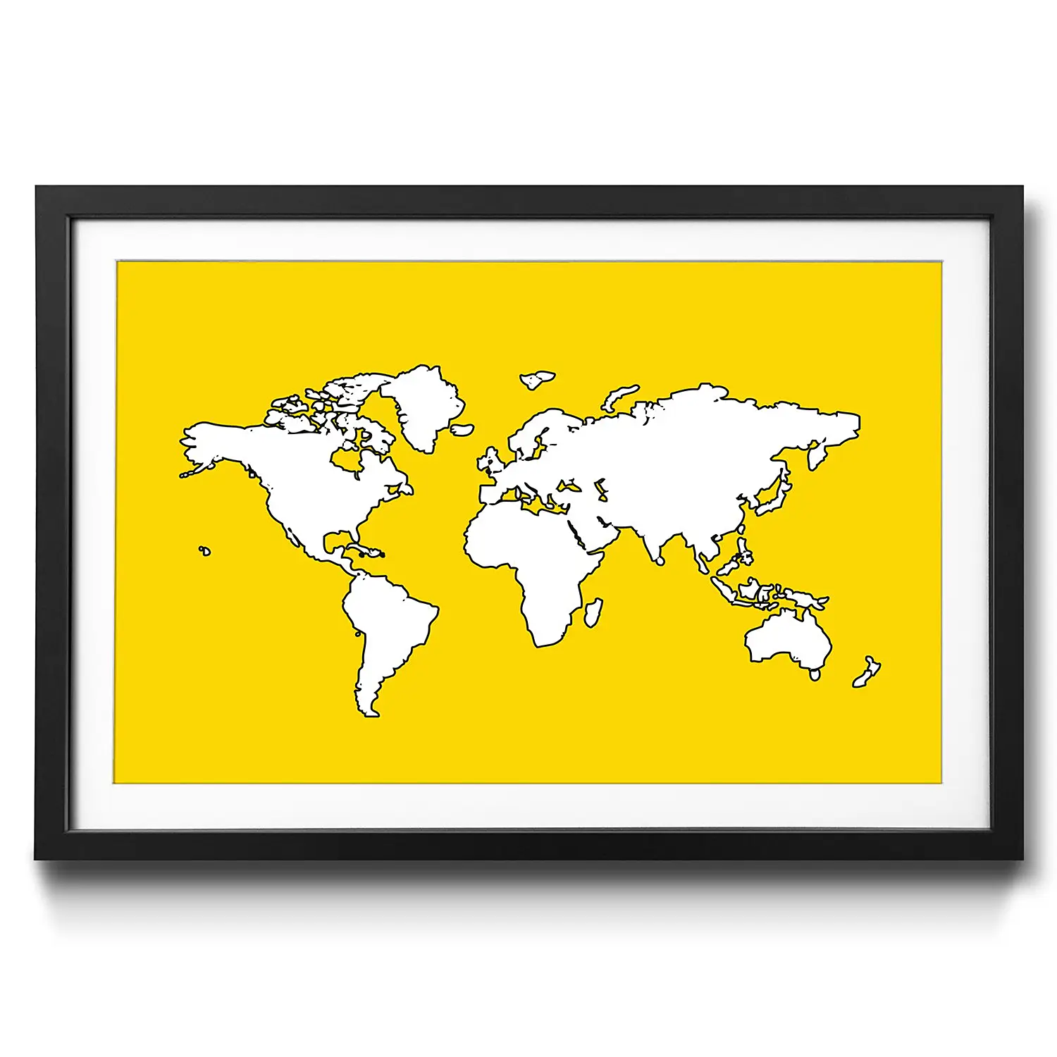 Gerahmtes Bild Map Of The World Yellow
