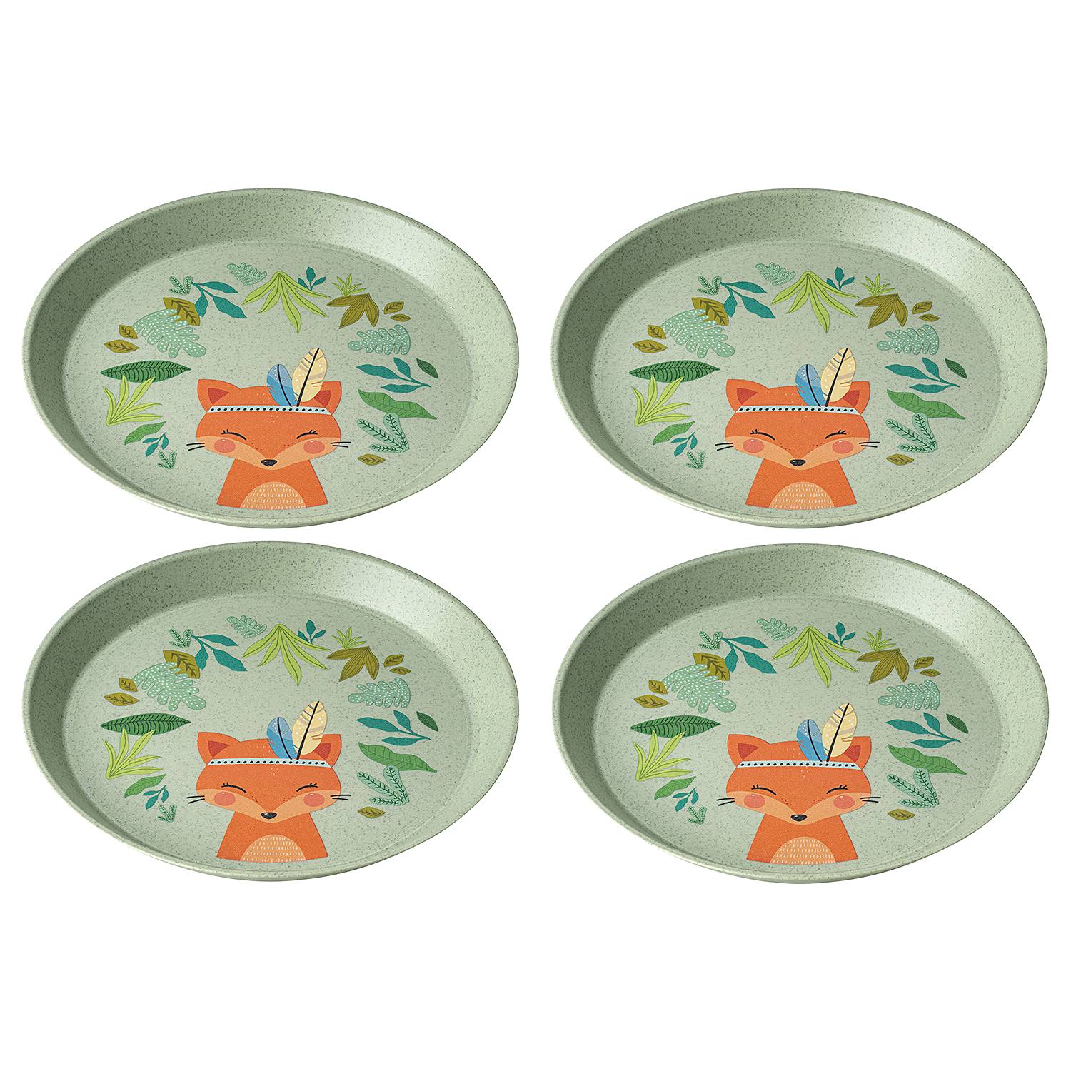 CONNECT PLATE Kleine Teller Im 4er-Set, 205 Mm Durchmesser – Naturgrünes Blatt-Design, Ideal Für Snacks & Frühstück