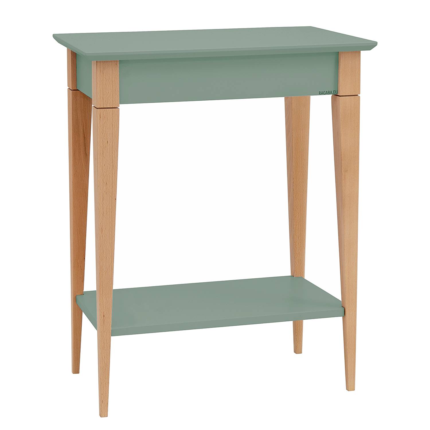 Tavolo Consolle In Legno Massello Di Frassino Verde Salvia – 85x35x74cm Con Ripiano – Design Scandinavo Per Ingresso E Soggiorno