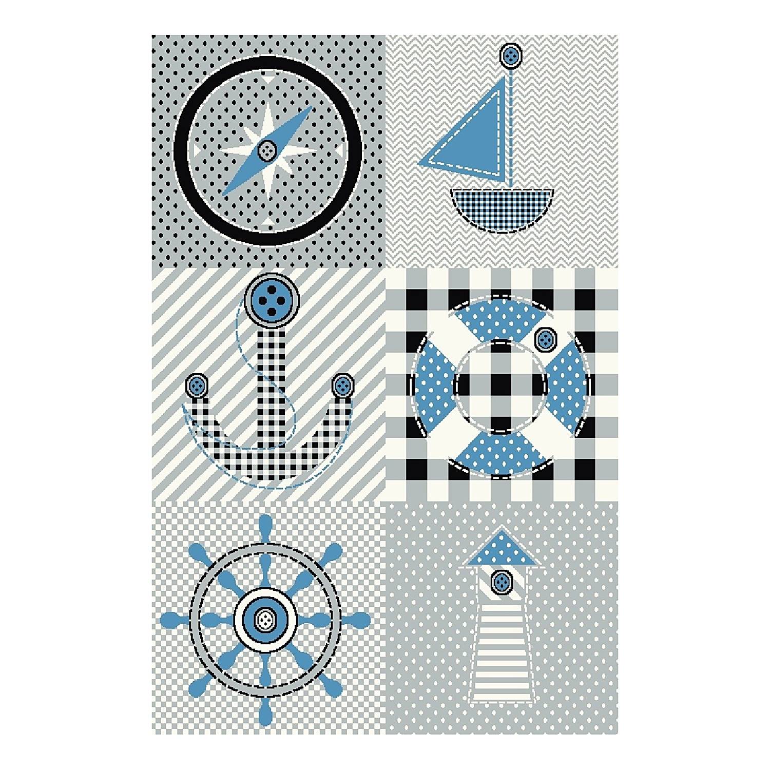 TT Home Tapis Enfant Rond 160cm Coeurs Pastel Gris Bleu Crème - Chambre Bébé