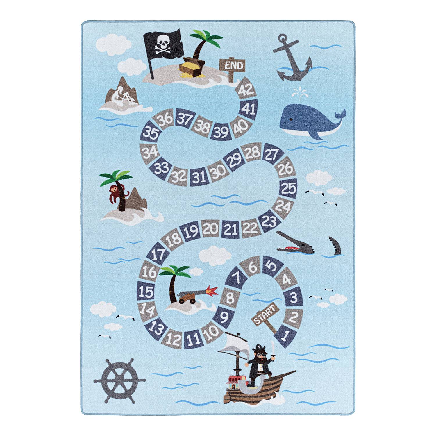 Coupon De Tissu Enfant Motif Pirate Et Cartes Aux Trésors - 95 X 110 Cm - 100% Coton