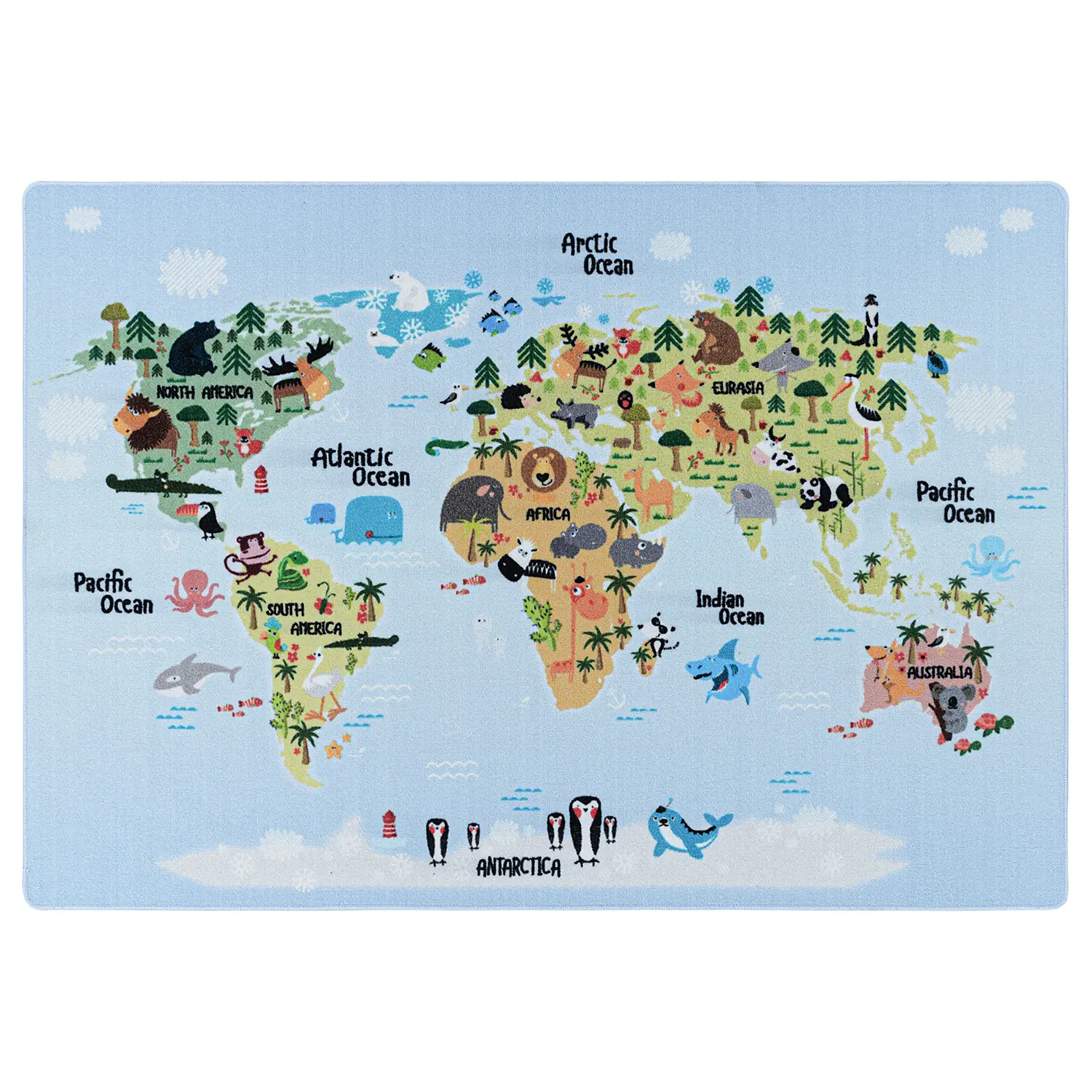 Kinderteppich Weltkarte Tiere