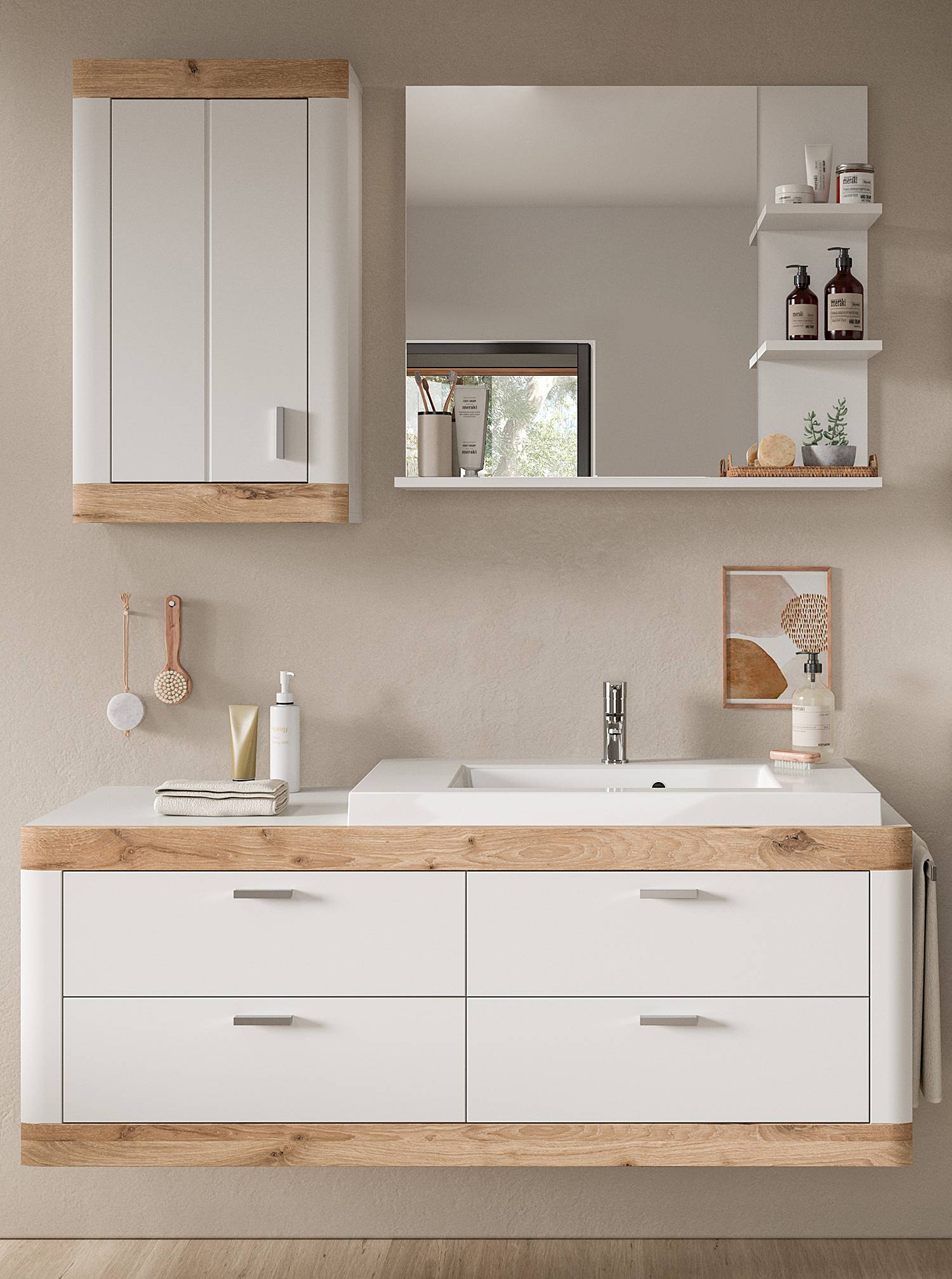 Vivense Badezimmer-Set, 5-teilig, Kunststoff, Beige – Praktisches Set Mit Zahnbürstenbecher, Seifenspender & Mehr