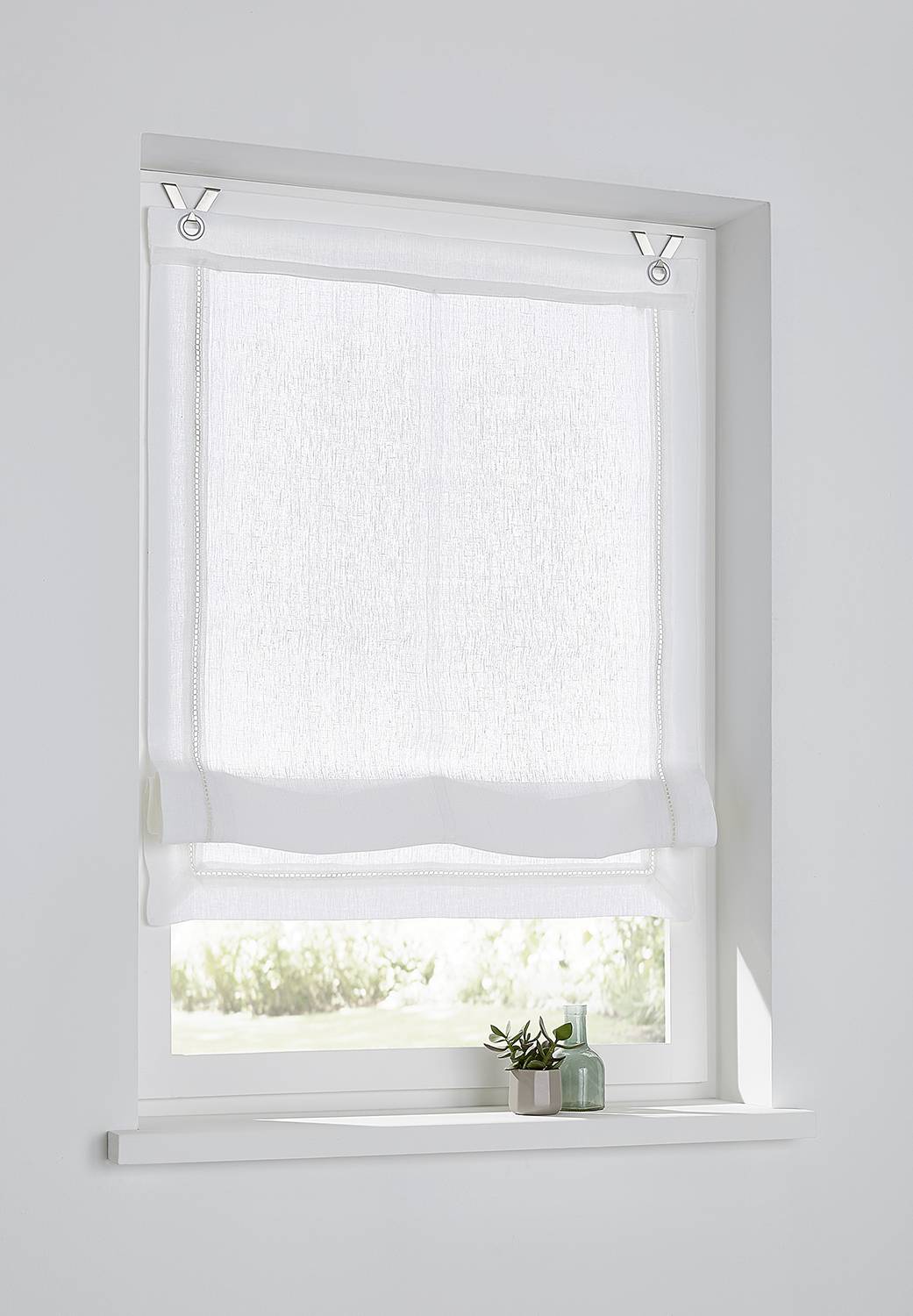 Store Bateau Bellinda à Œillets - Blanc/Vert - 100x140 Cm - Montage Sans Perçage - Semi-Transparent